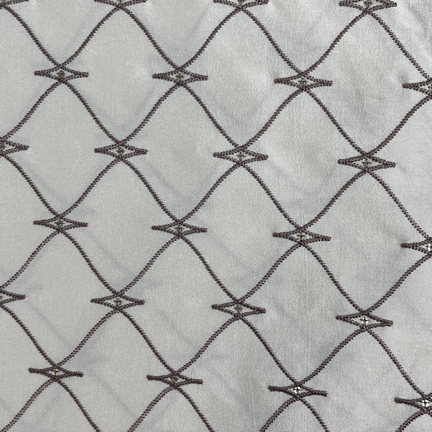 Off White Abstract Embroidery Russian Silk