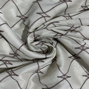 Off White Abstract Embroidery Russian Silk
