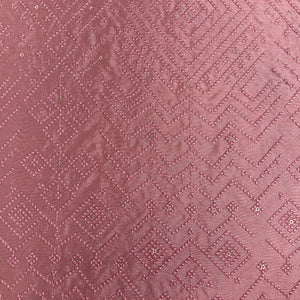 Pink Geometrical Sequins Thread Embroidery Tusser Silk
