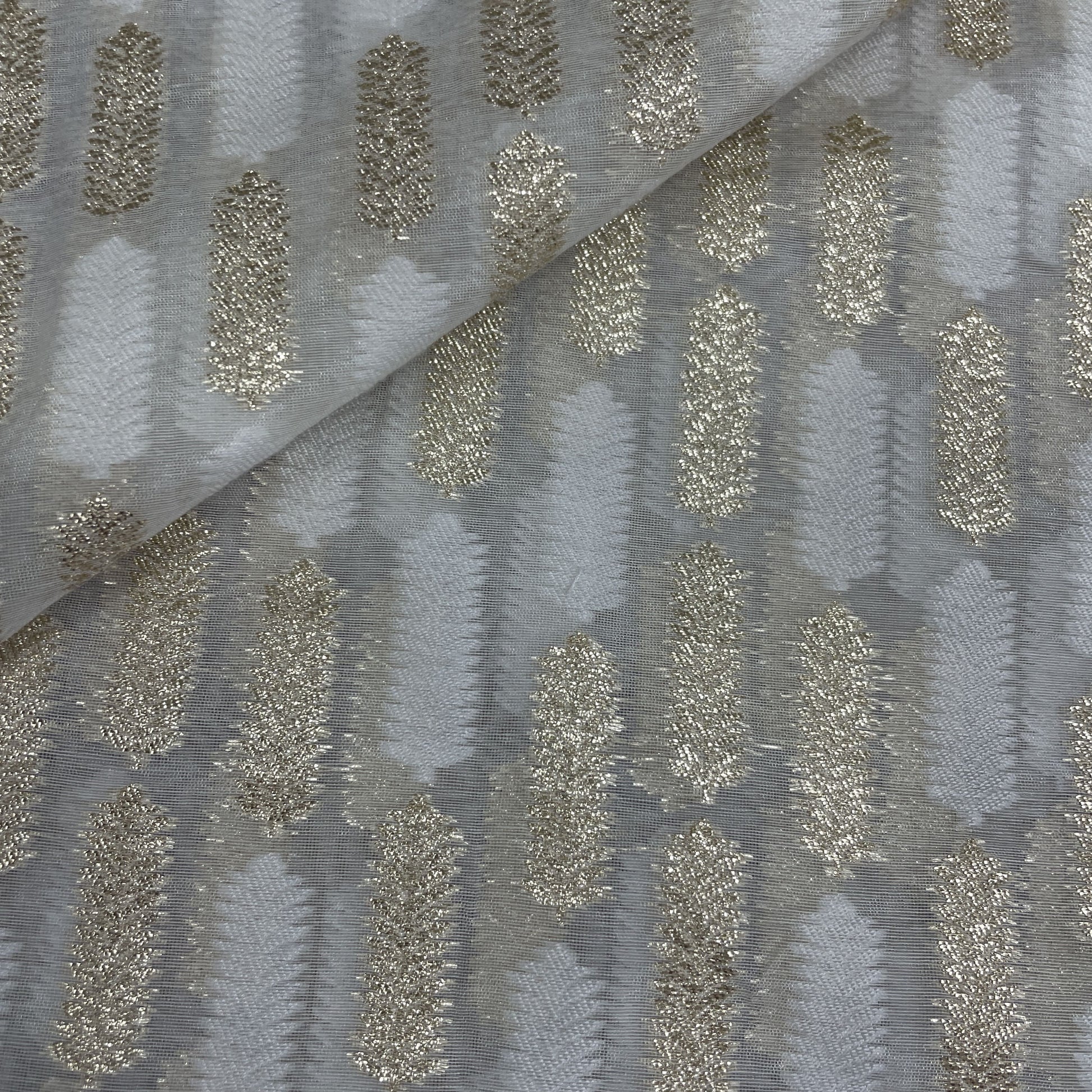Premium Off White Geometrical Buti Jacquard Cotton Silk Patola Dyeable Fabric