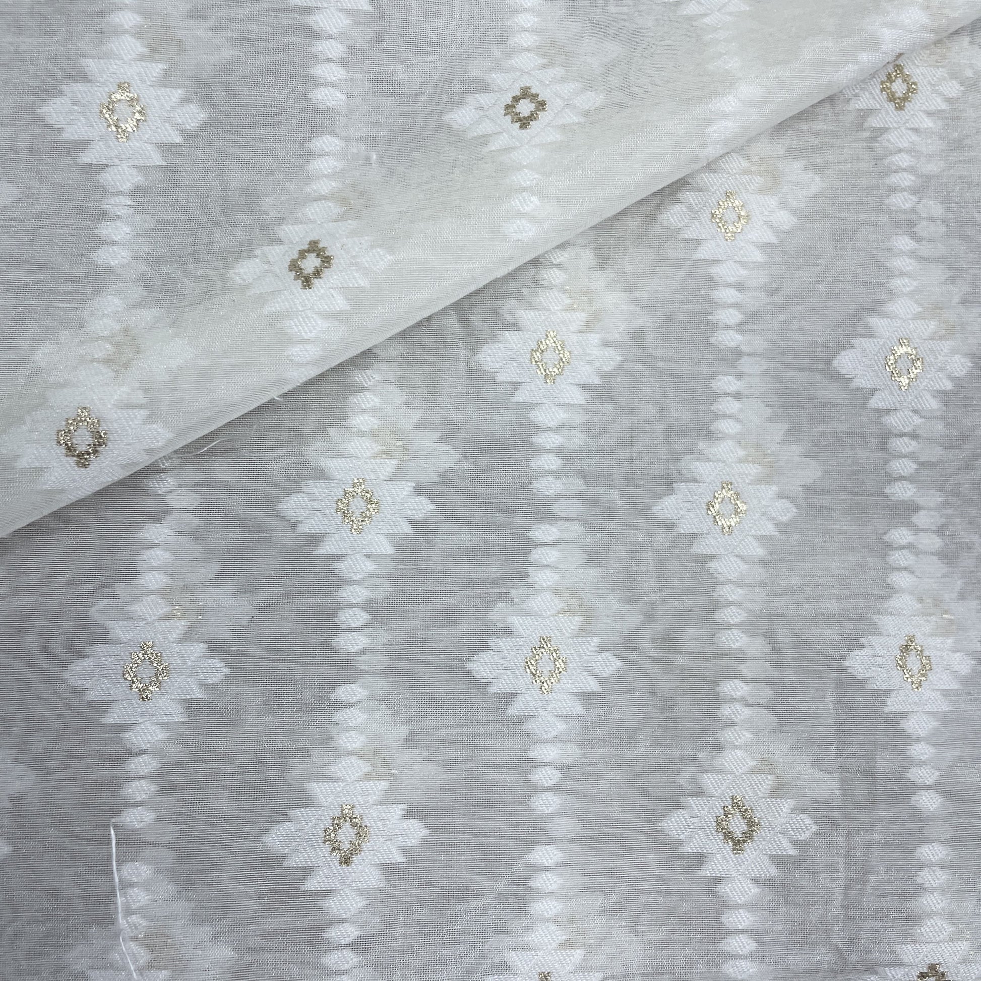 Premium Off White Zari Traditional Check Jacquard Cotton Silk Patola Dyeable Fabric