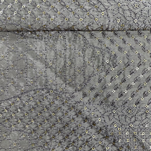 Dark Cream Sequins Embroidery Tusser Silk