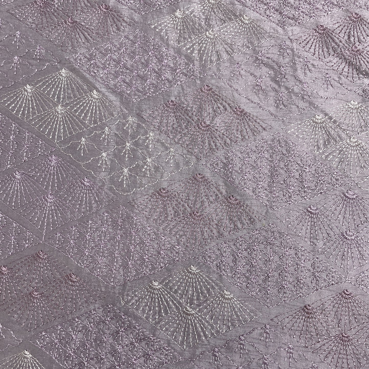 Purple Floral Thread Embroidery Tusser Silk