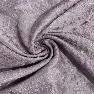 Purple Floral Thread Embroidery Tusser Silk