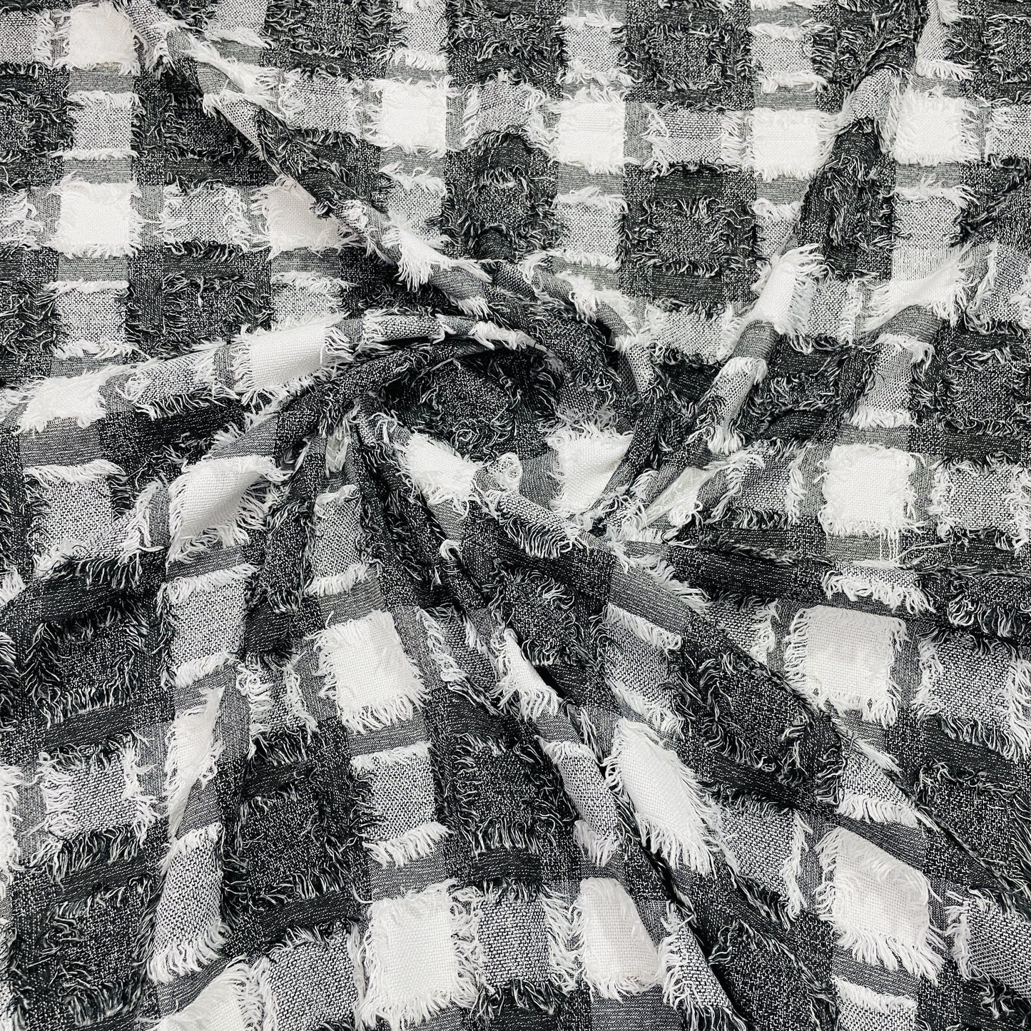 White & Black Check Denim Fabric
