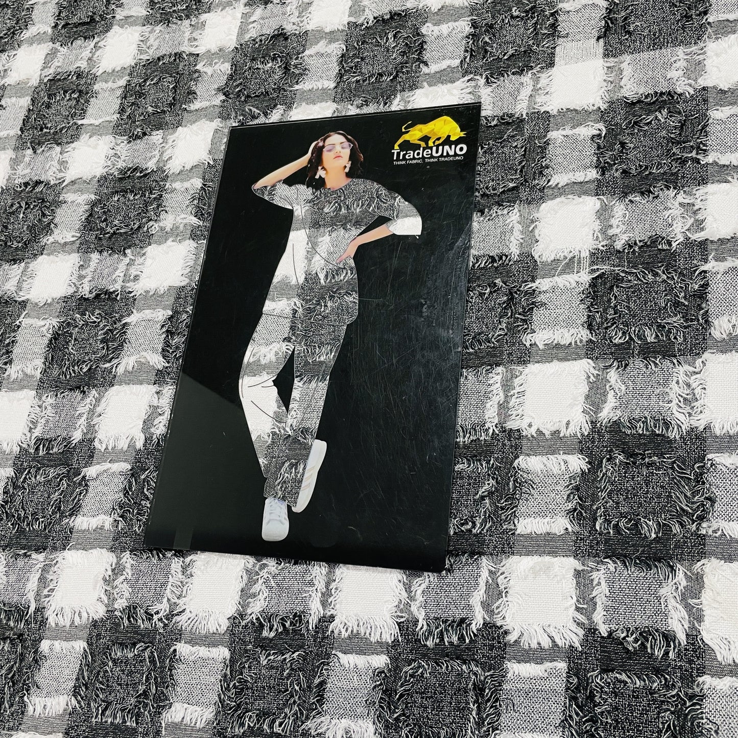 White & Black Check Denim Fabric