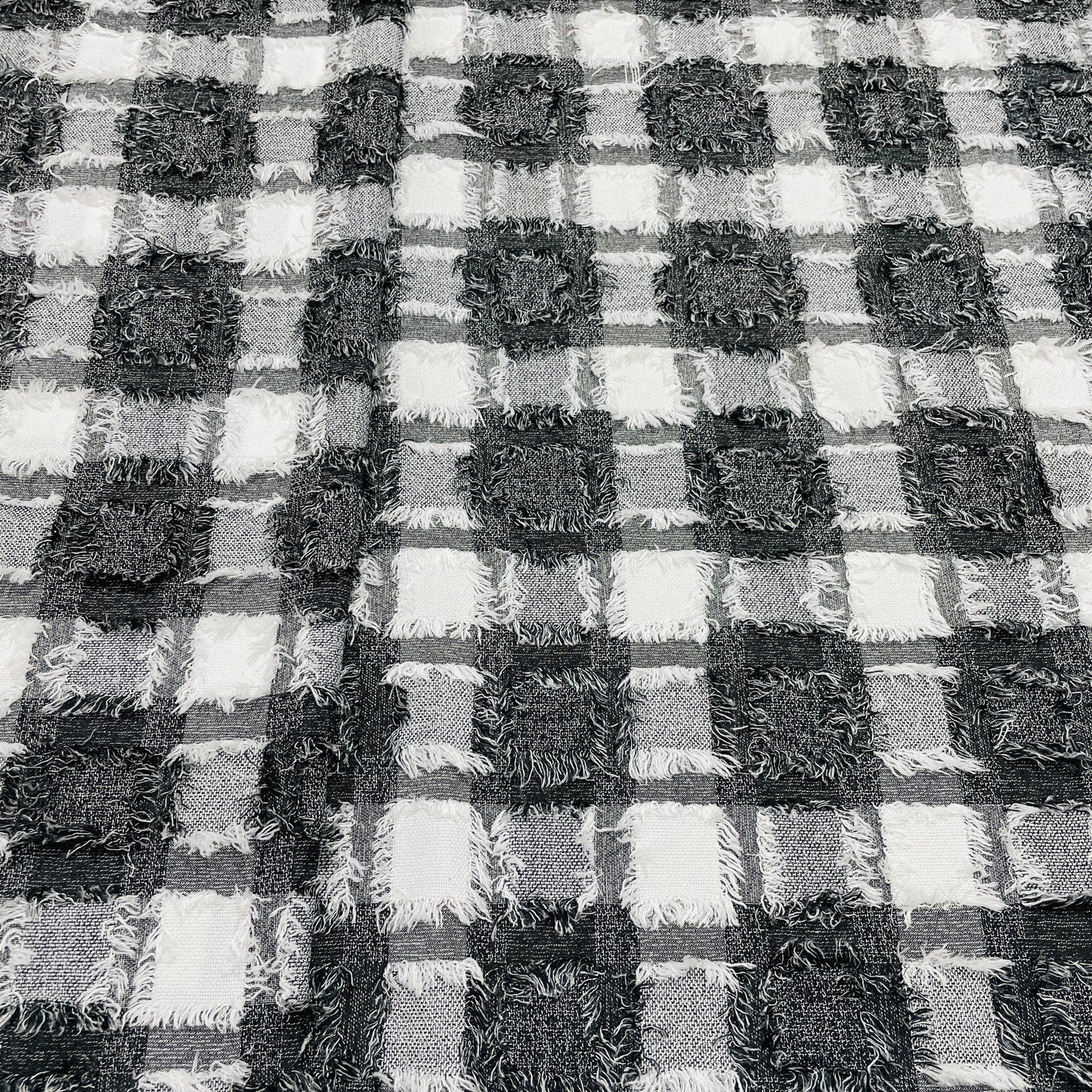 White & Black Check Denim Fabric