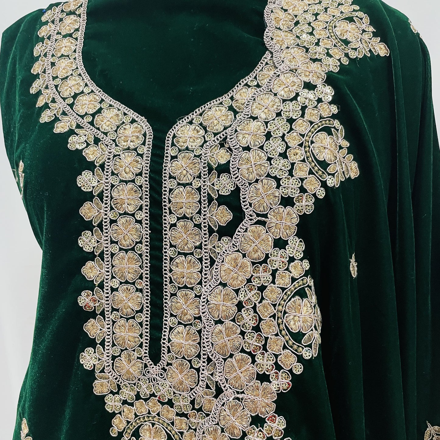 Premium Green Zari Sequence Embroidery Velvet Suit Set With Dupatta