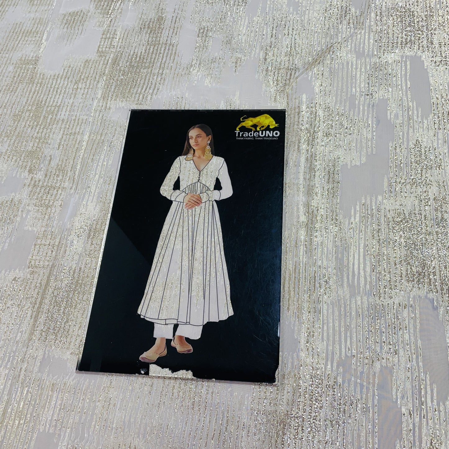 White With Golden Lurex Organza Jacquard Fabric