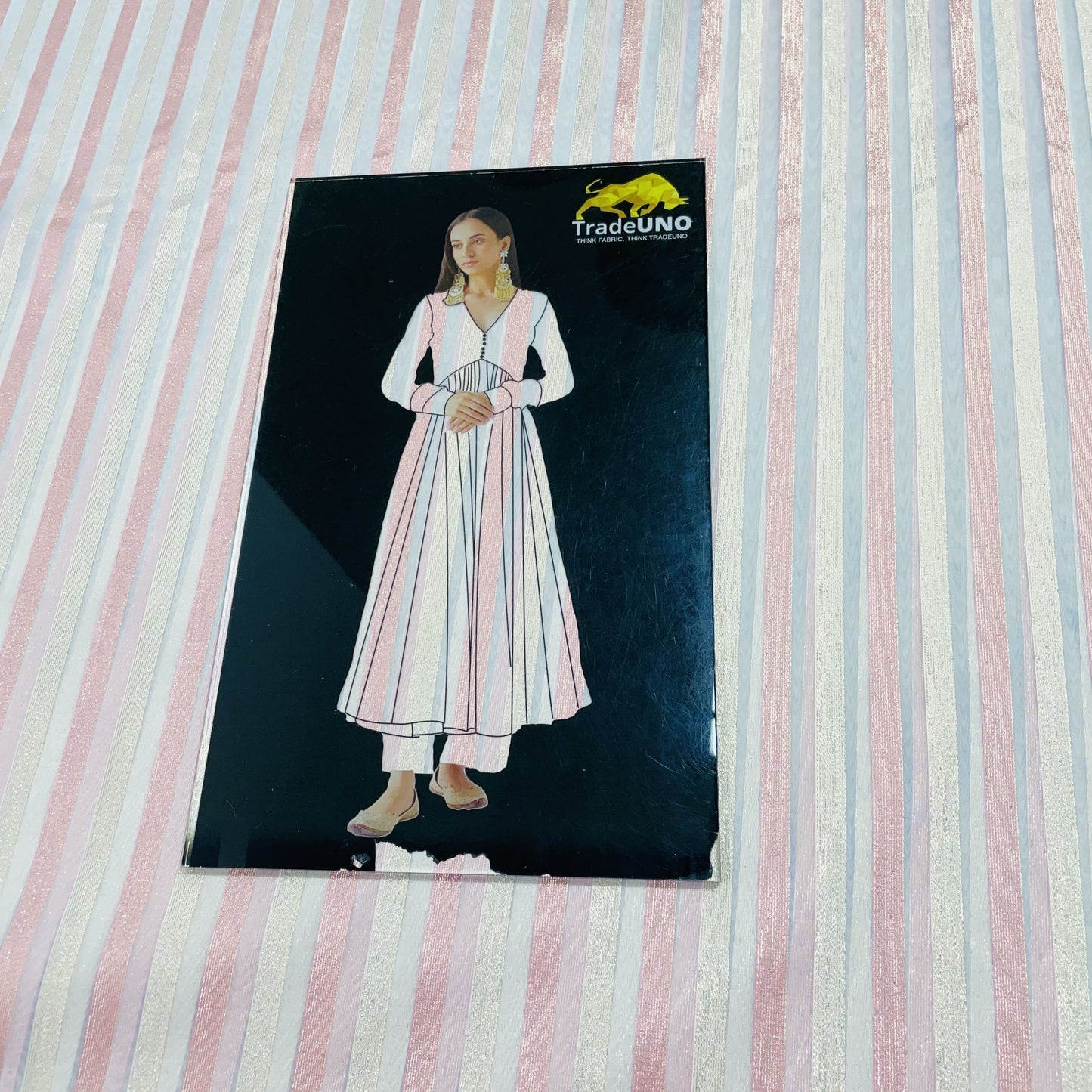Pink & Golden Stripe Silk Tafetta Fabric