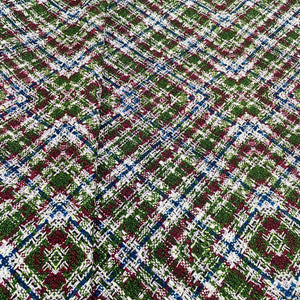 Blue Green Chevron Embossed Satin Fabric - TradeUNO