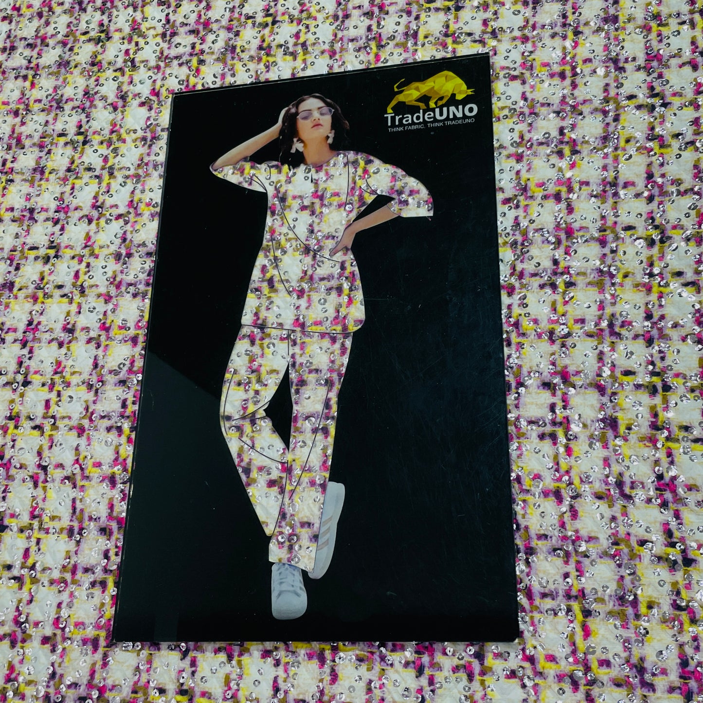 Yellow & Pink Embossed Satin Fabric