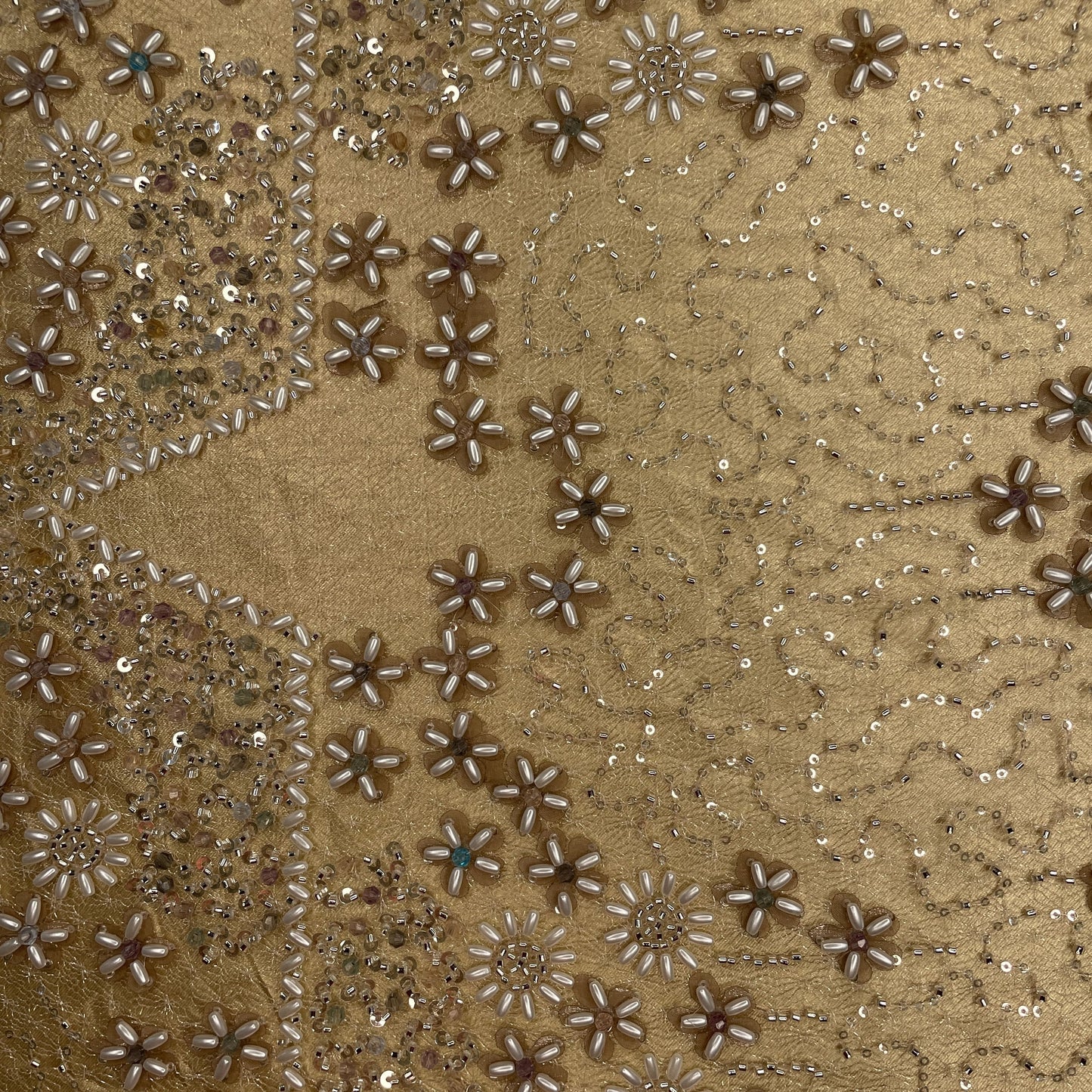 Premium Cream Imported Ricebeads Handcrafted Embroidery Net Fabric