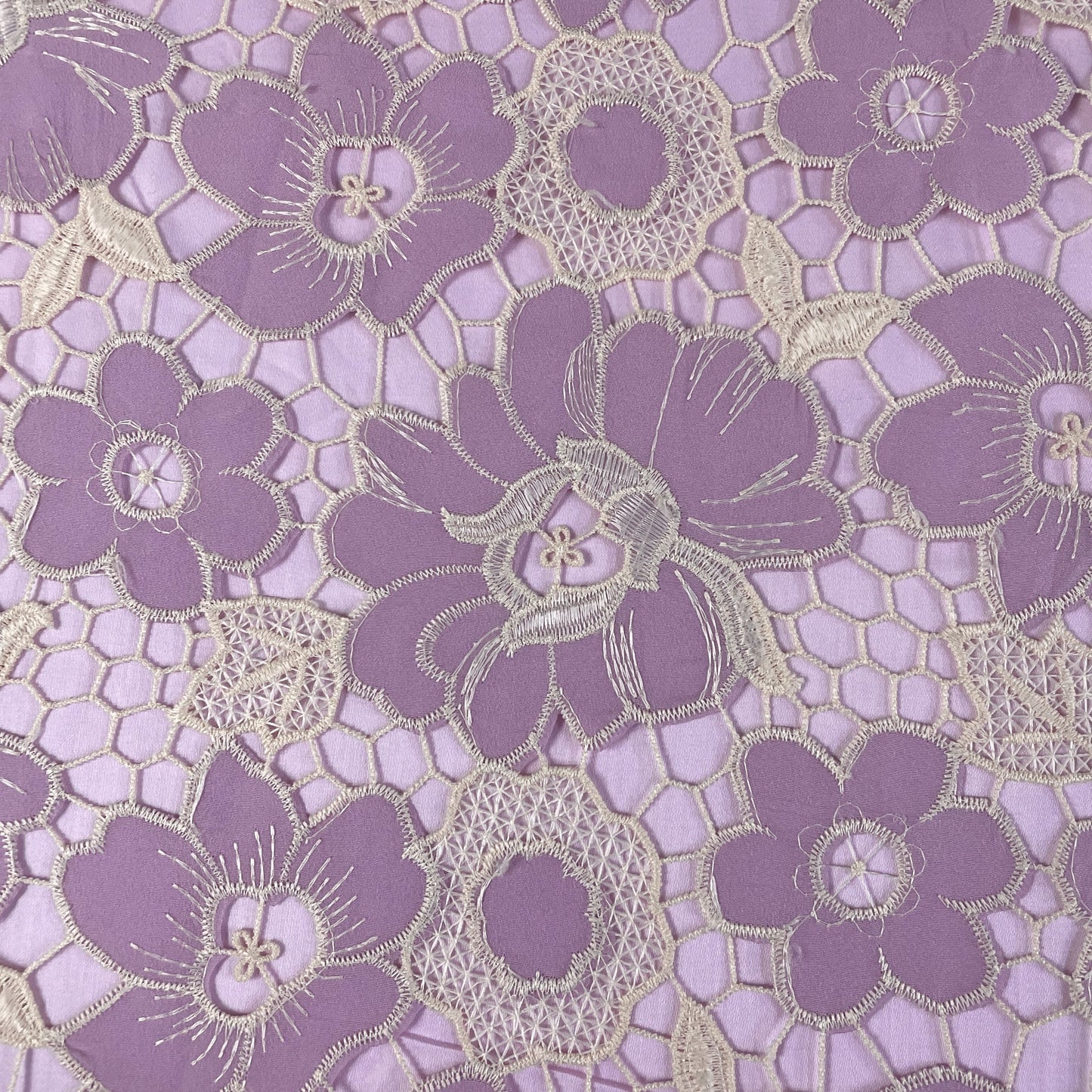White Floral Sequence Thread Embroidery Net Lace - TradeUNO