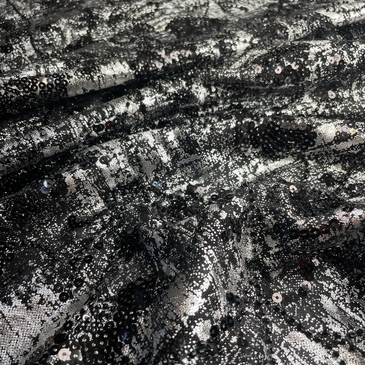 Premium Black Foil Sequins CutDana Handcrafted Net Fabric