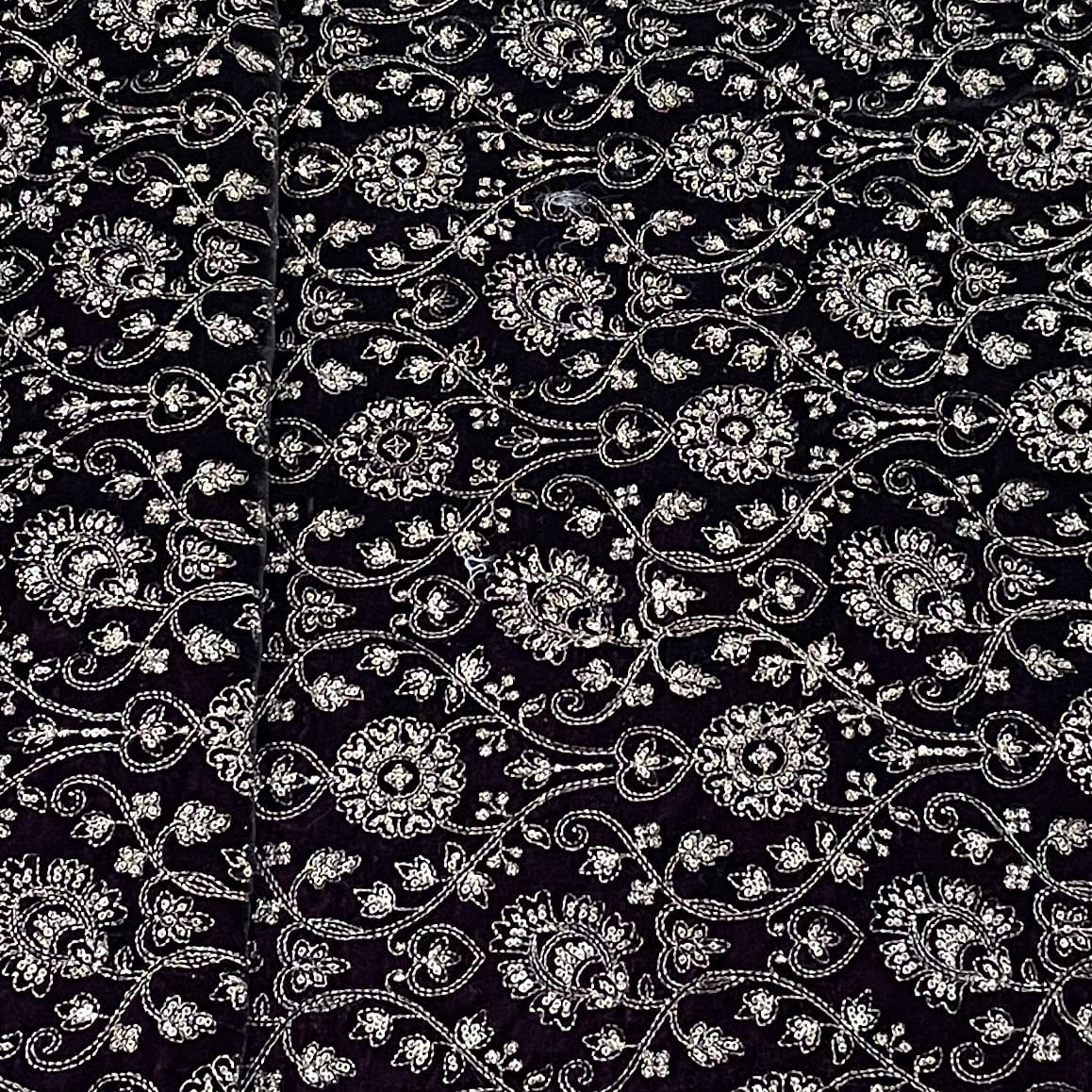 Premium Purple Floral Zari Sequence Embroidery Velvet Fabric