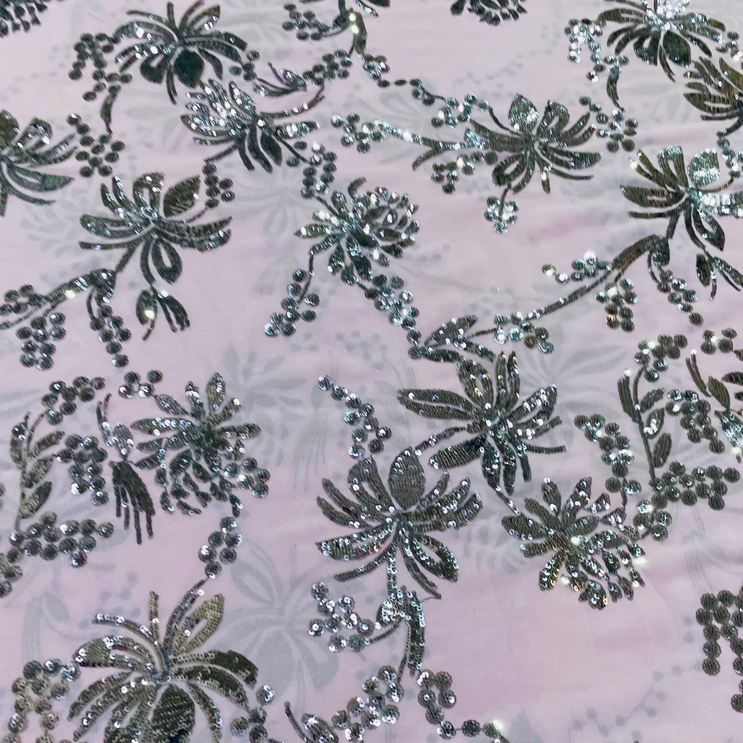Purple & Black Floral Sequence Embroidery Georgette Fabric