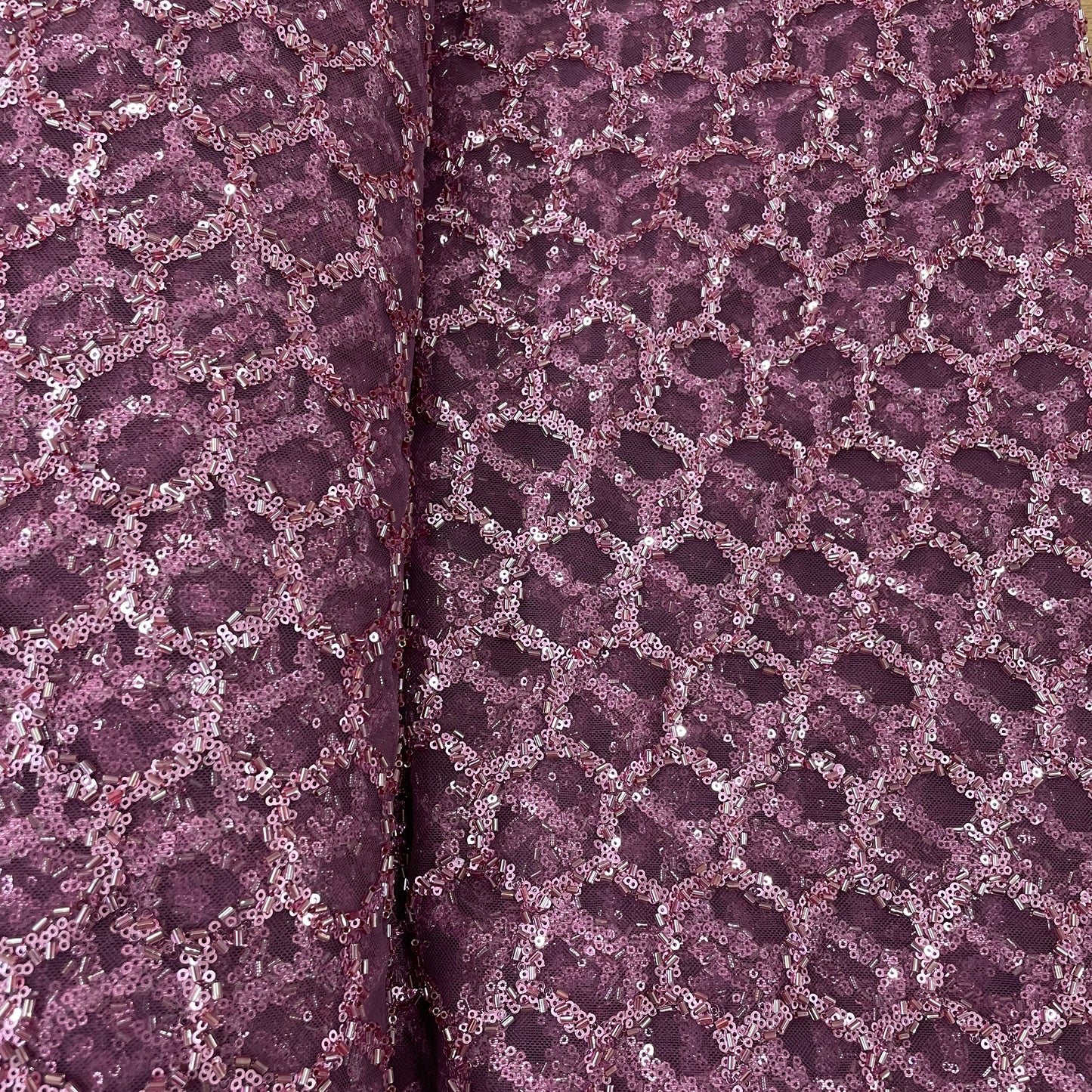 Exclusive Purple Imported Beads & Sequence Embroidery Net Fabric