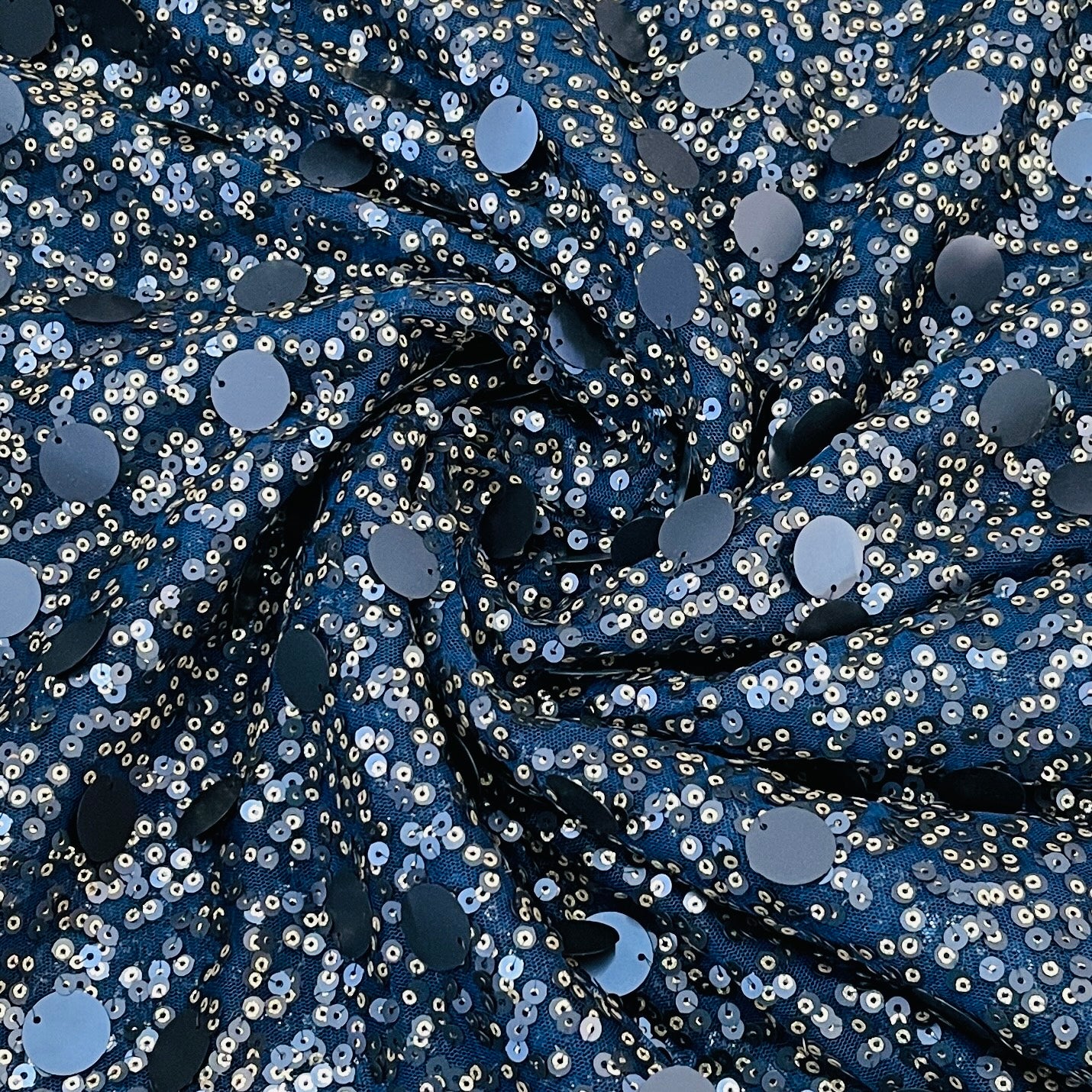 navy blue golden sequence embroidery net fabric 26