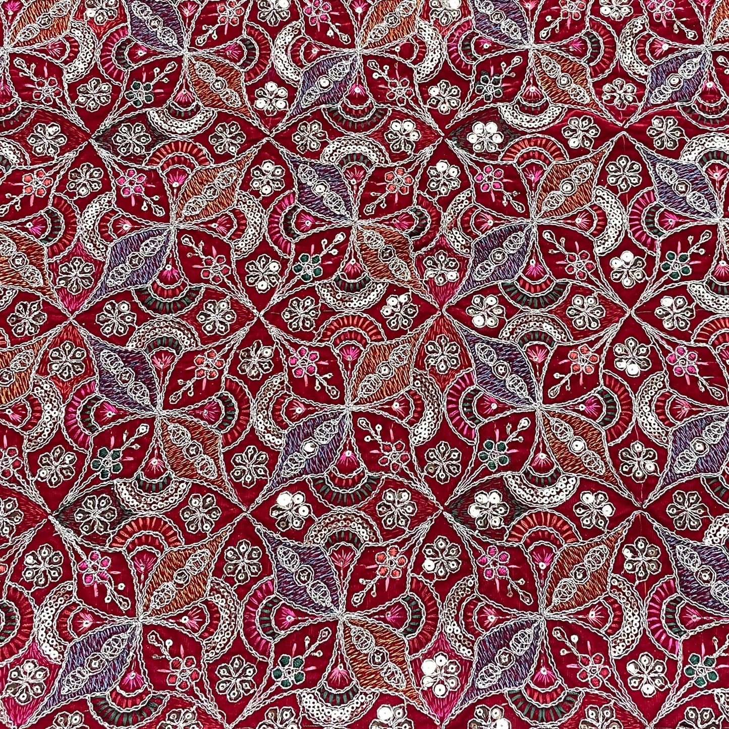 Classic Red Traditional Sequence Embroidery Velvet Fabric