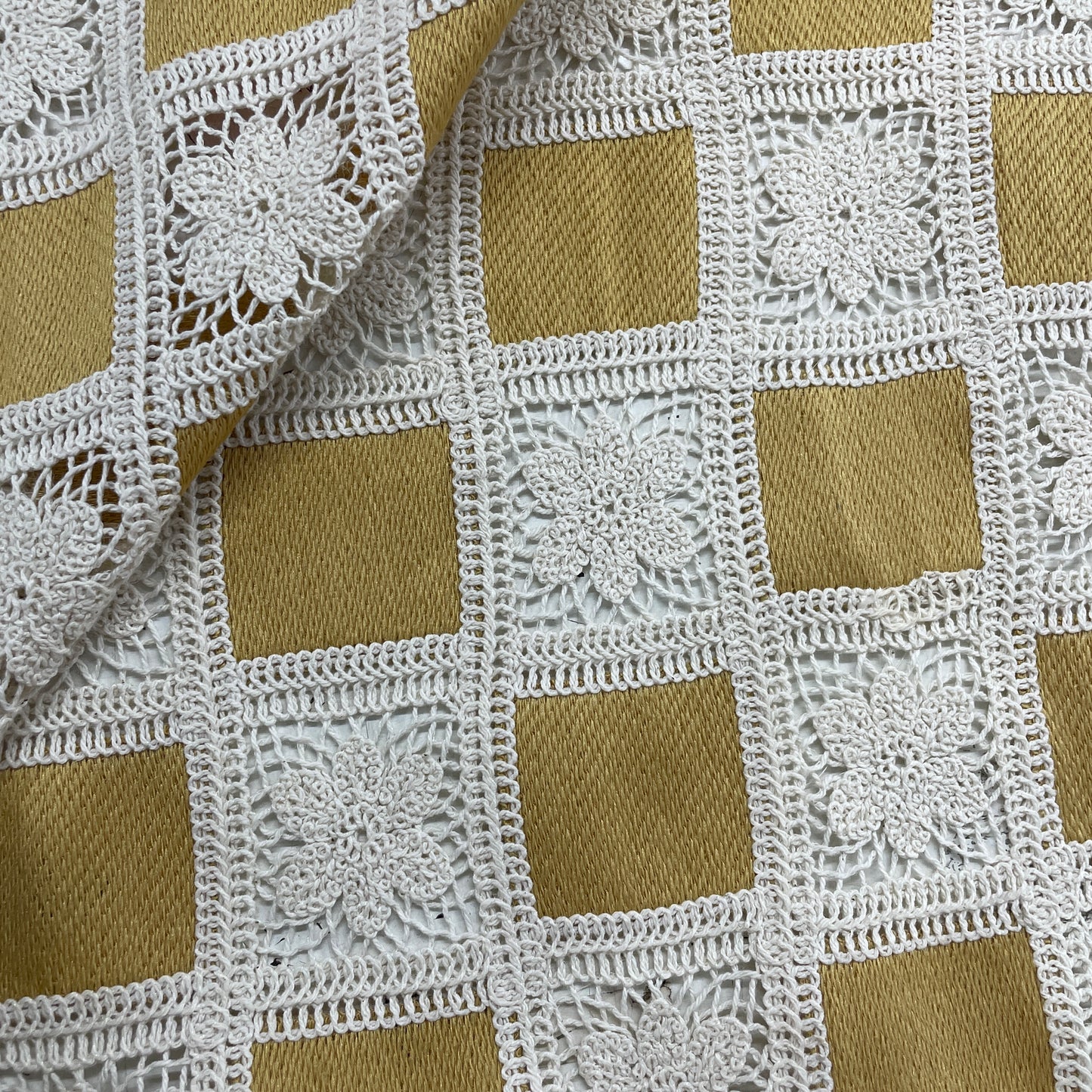 Exclusive Crepe Croshet Mustard Yellow Sequins Floral Embroidery Fabric