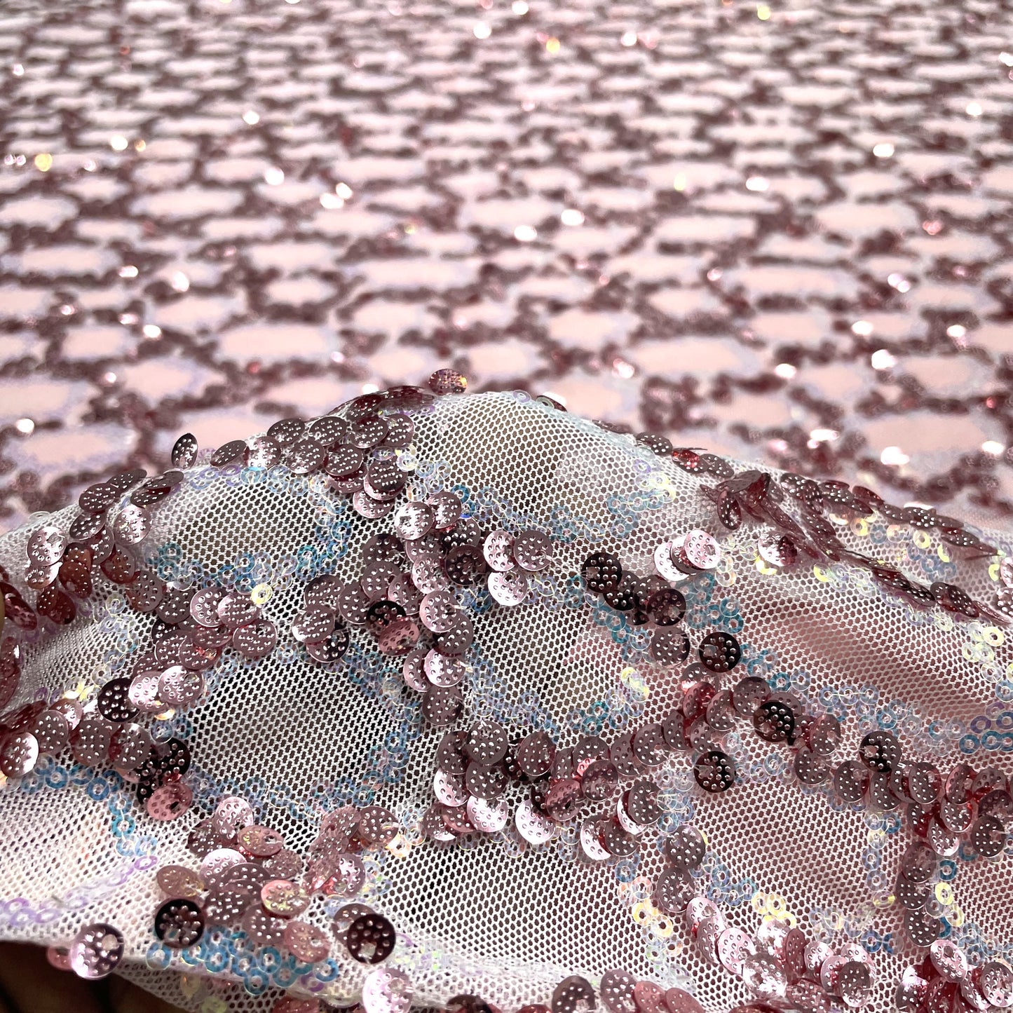 Premium Pink Sequence Embroidery Lycra Net fabric