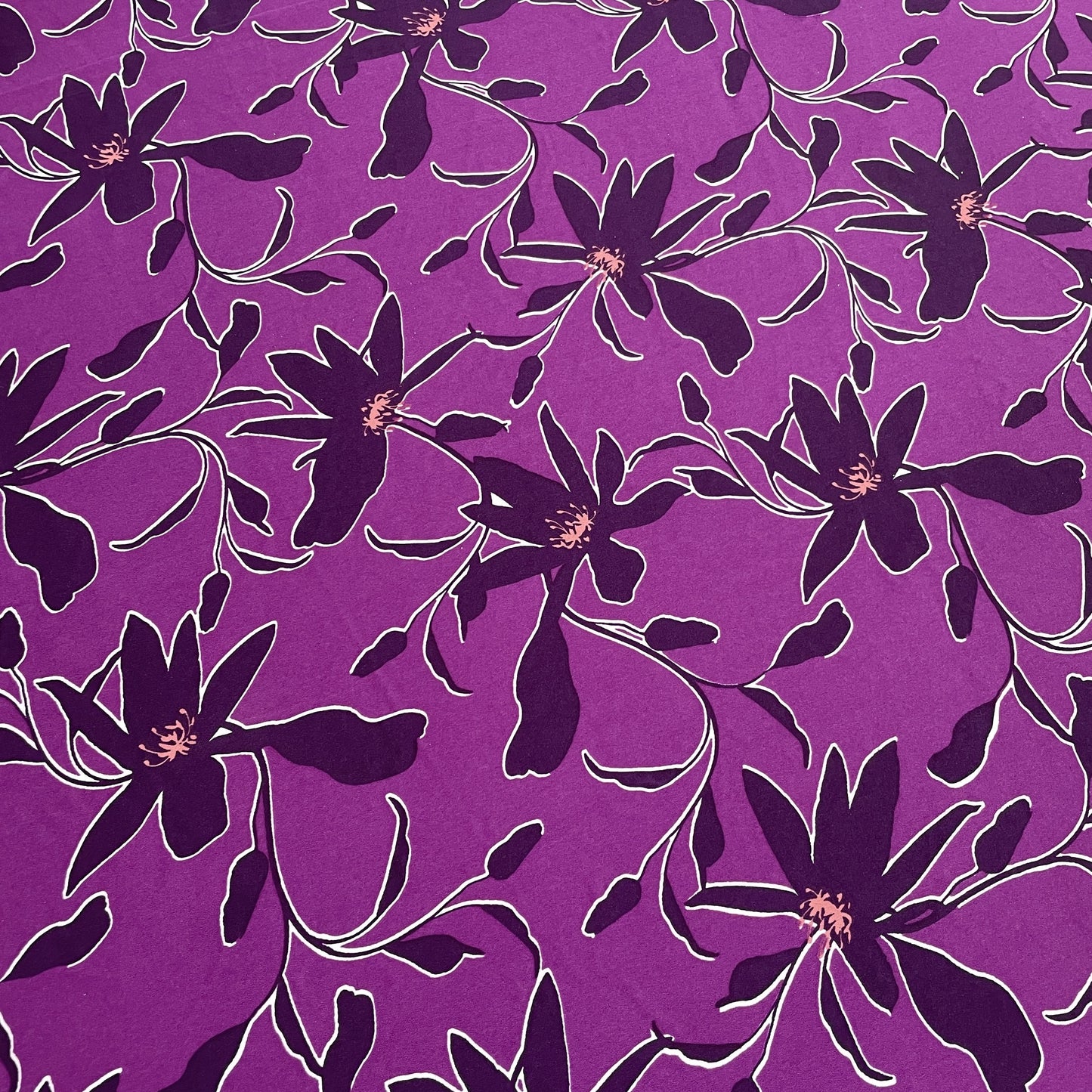 Purple Floral Print Crepe Fabric