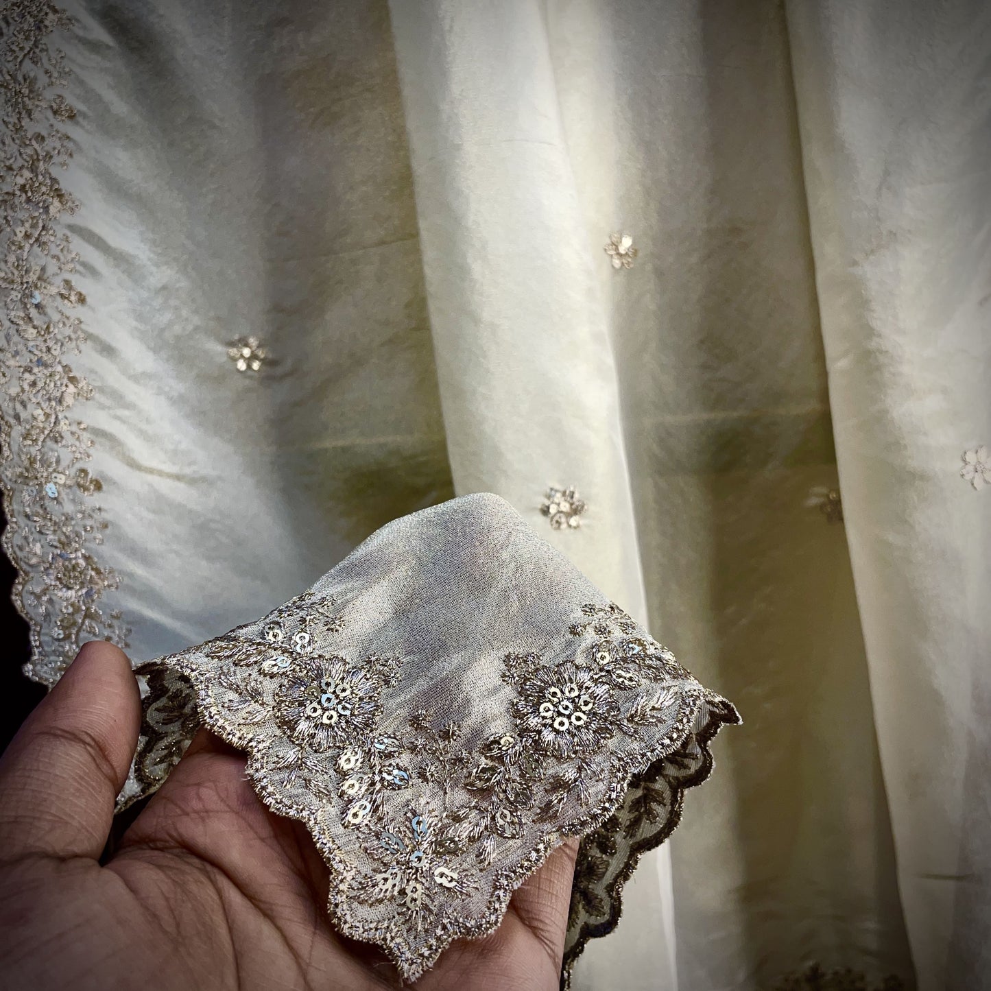 Premium Golden Zari Sequins Embroidery Viscose Tissue Dupatta