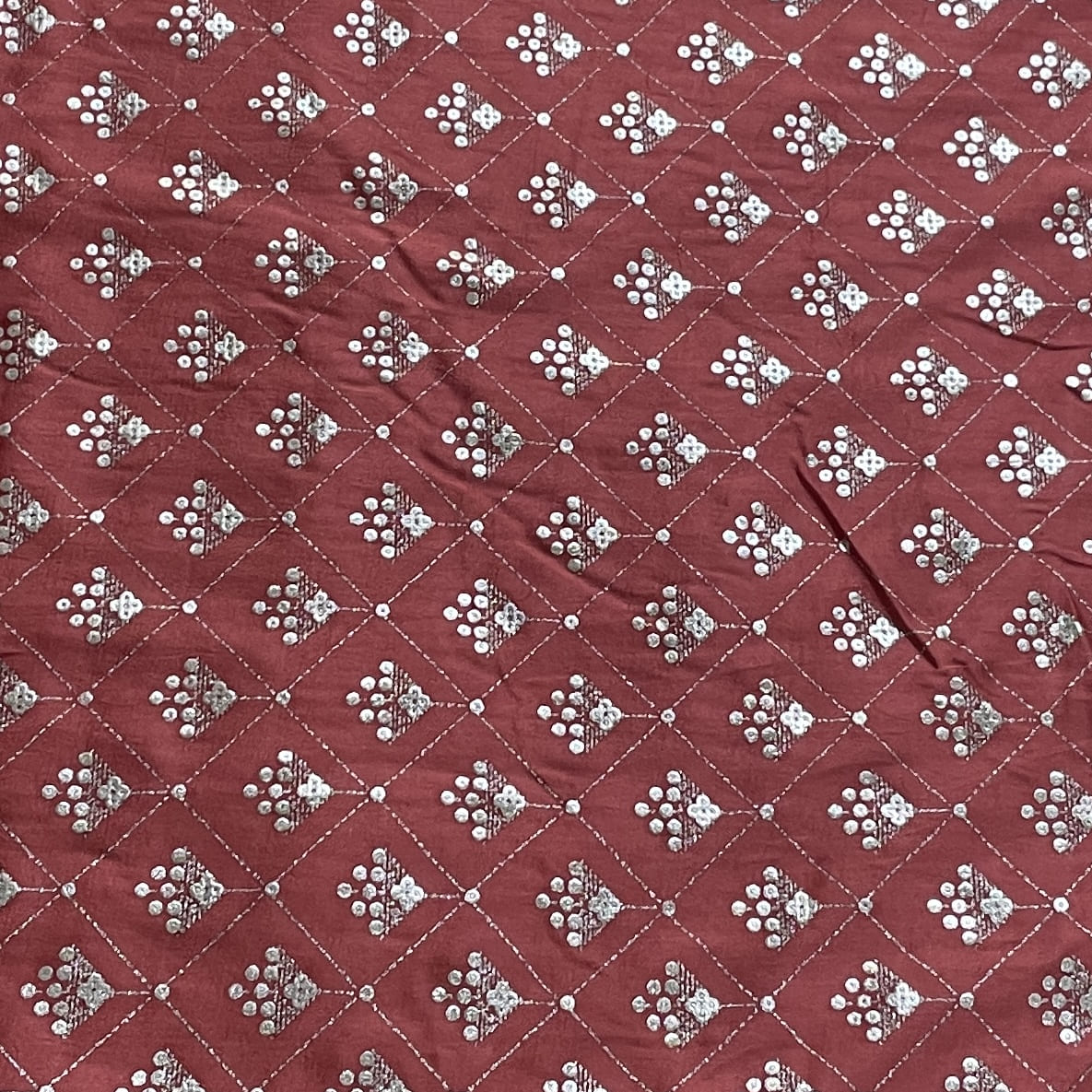 Premium Pink Buti Floral Foil Print Silk Fabric