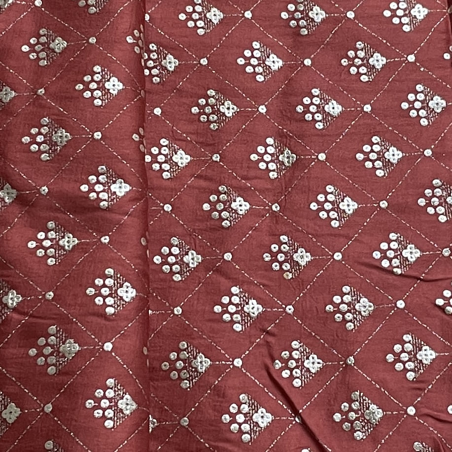 Premium Pink Buti Floral Foil Print Silk Fabric