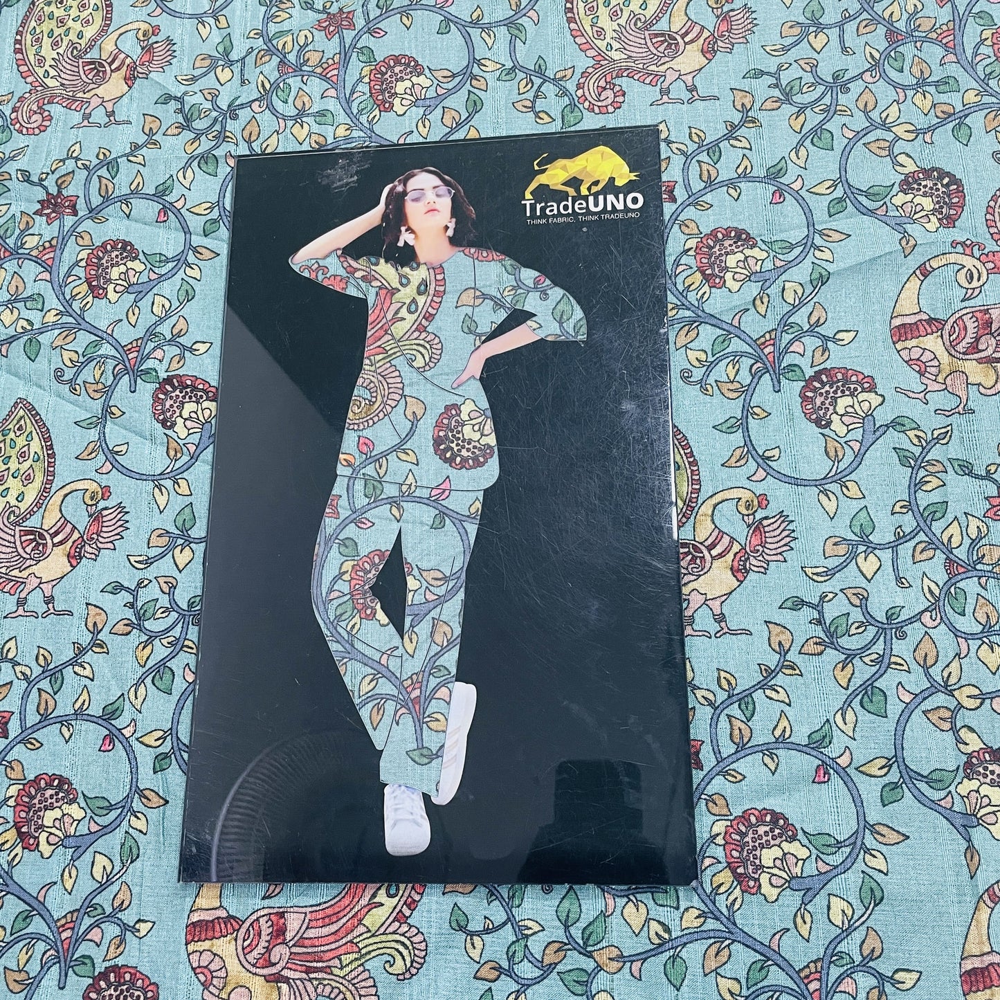 Sea Green & Multicolor Floral Slub Tusser Silk Fabric