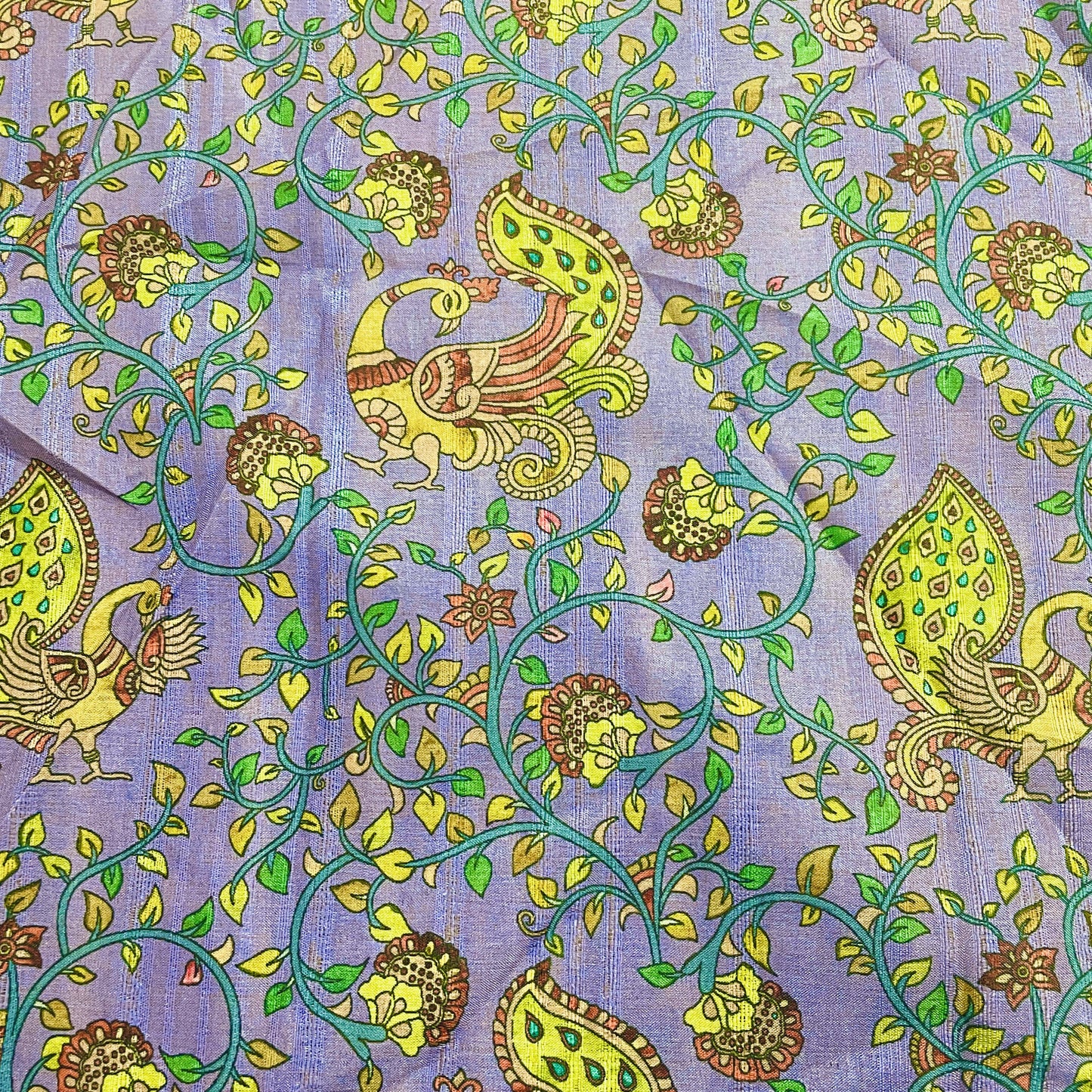 Purple & Multicolor Floral Slub Tusser Silk Fabric