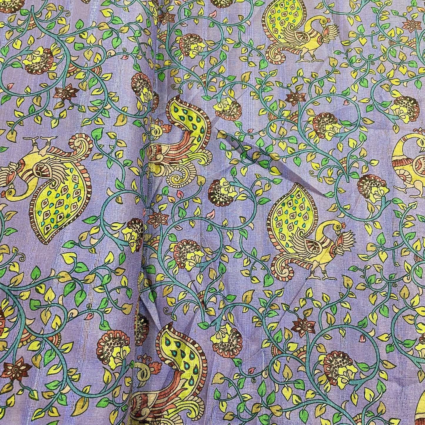 Purple & Multicolor Floral Slub Tusser Silk Fabric