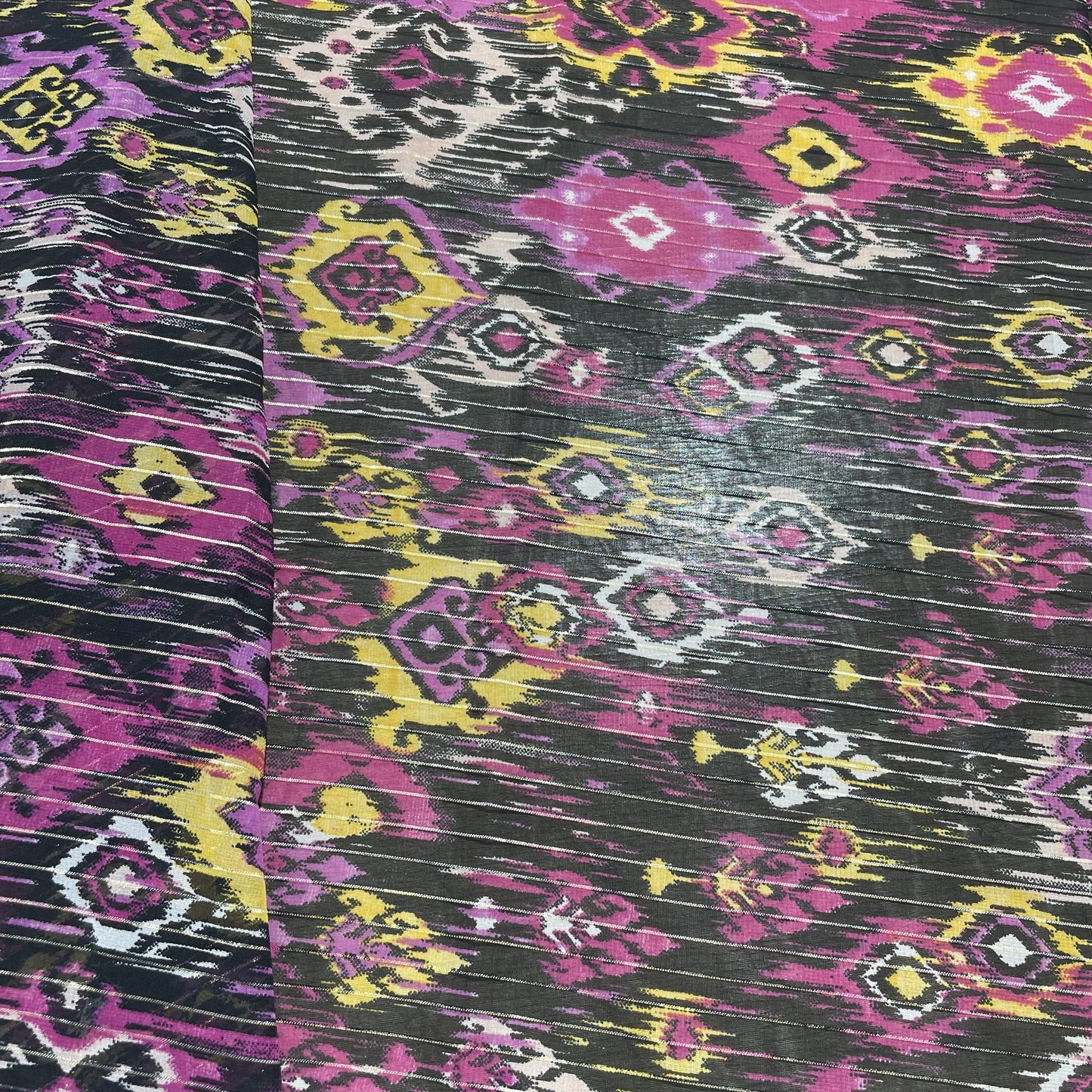 Premium Pink Black Ikkat Print Chiffon Fabric