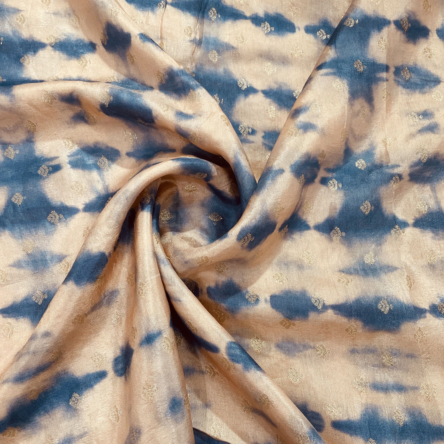 Peach Pink & Purple Shibhori Print Russian Jacquard Fabric