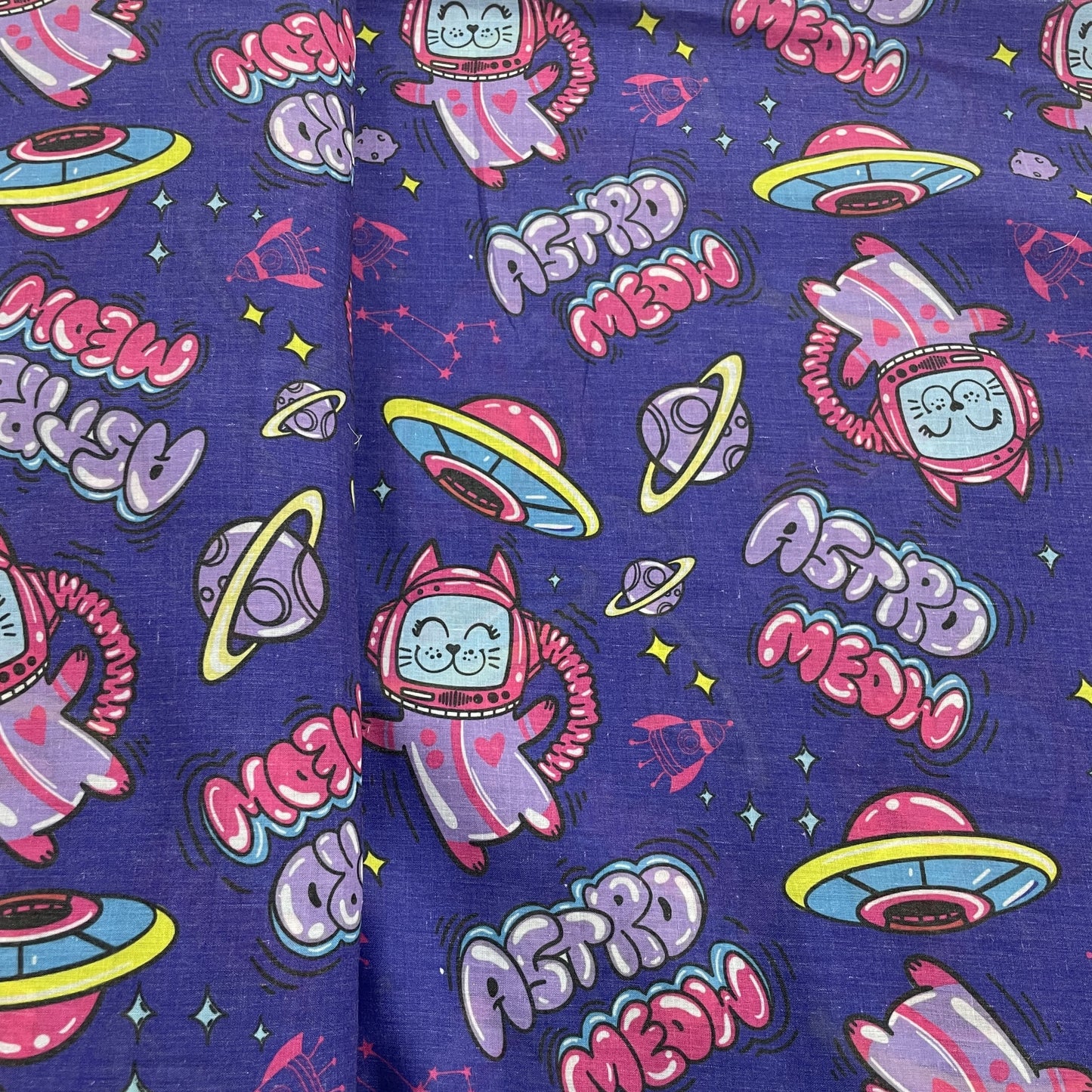 Navy Blue Kids Print Cotton Fabric