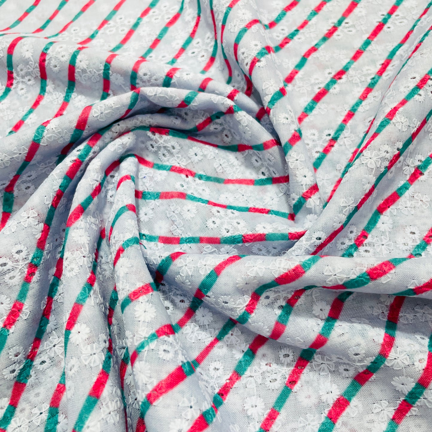 Lavender Lehriya Embroidery Cotton Schiffli Fabric