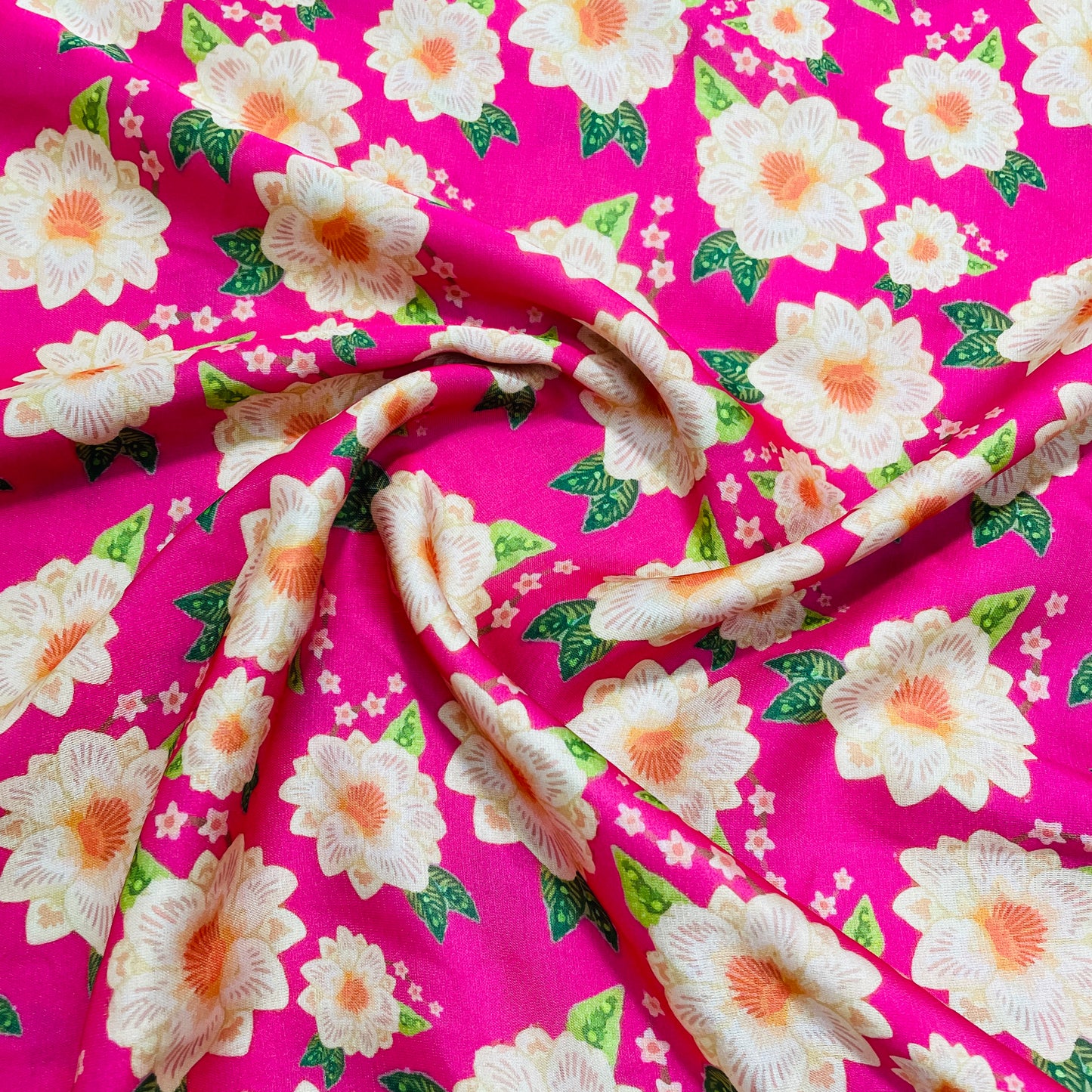 Pink Cream Floral Print Modal Satin - TradeUNO