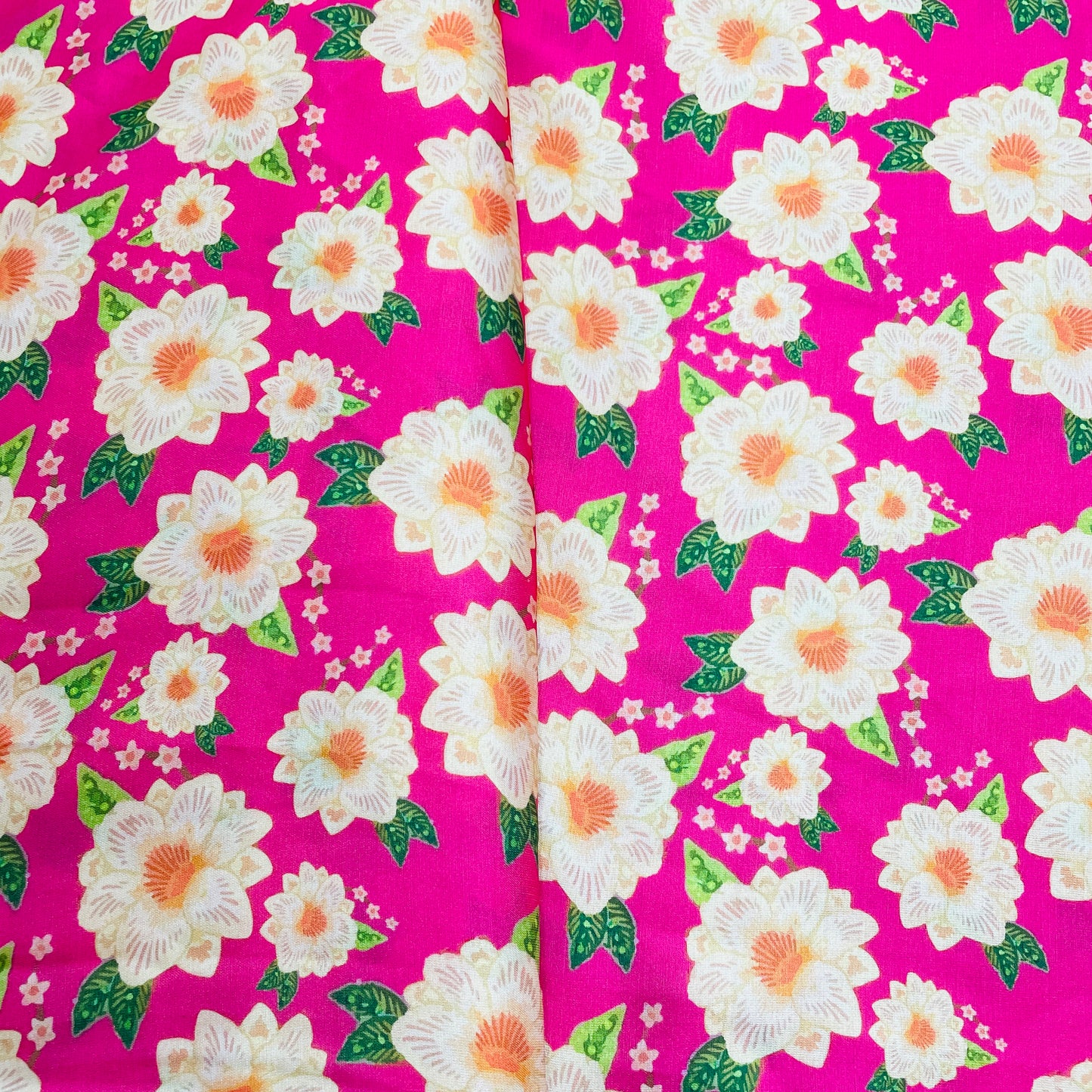Pink Cream Floral Print Modal Satin - TradeUNO