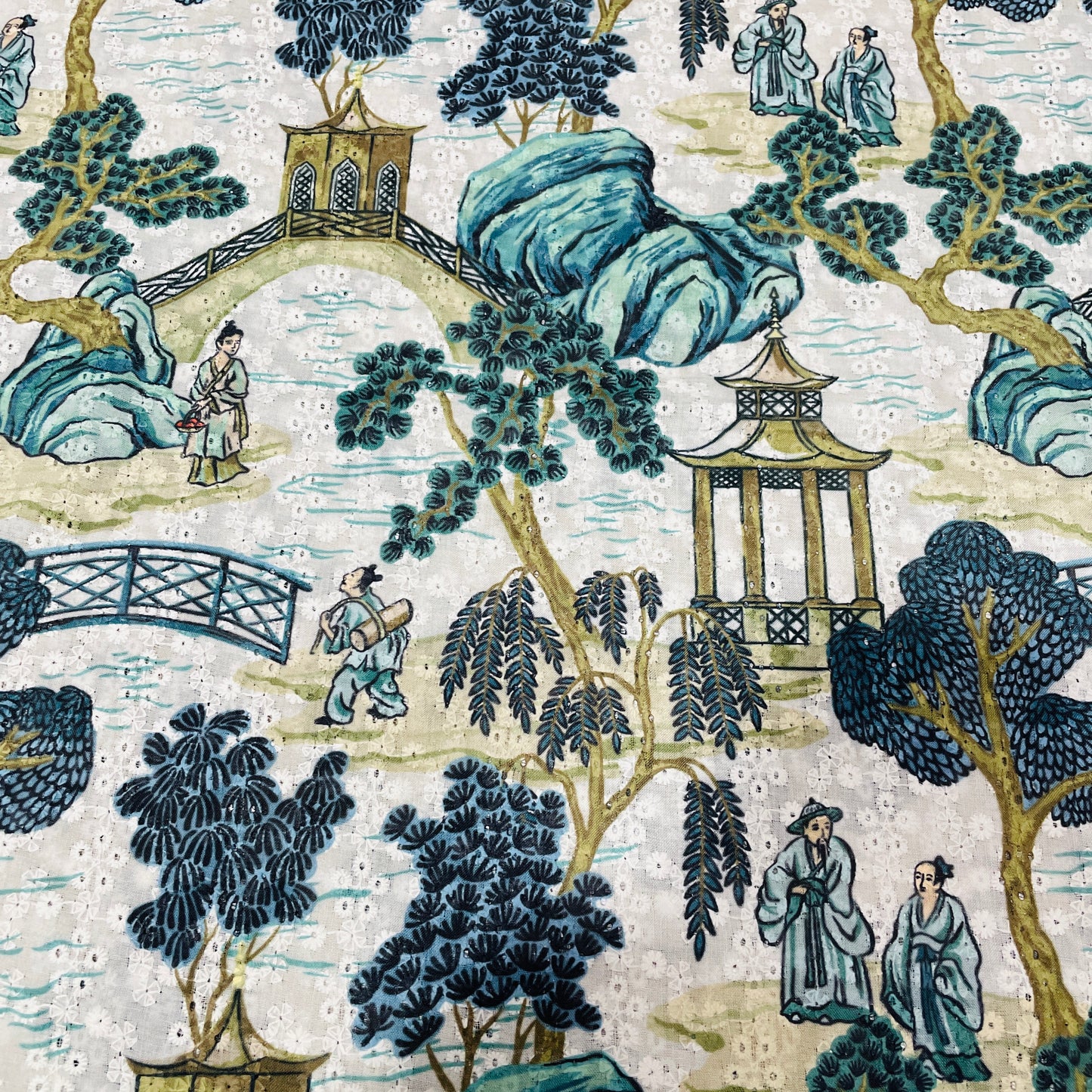 Green Floral Embroidery Cotton Schiffli Fabric