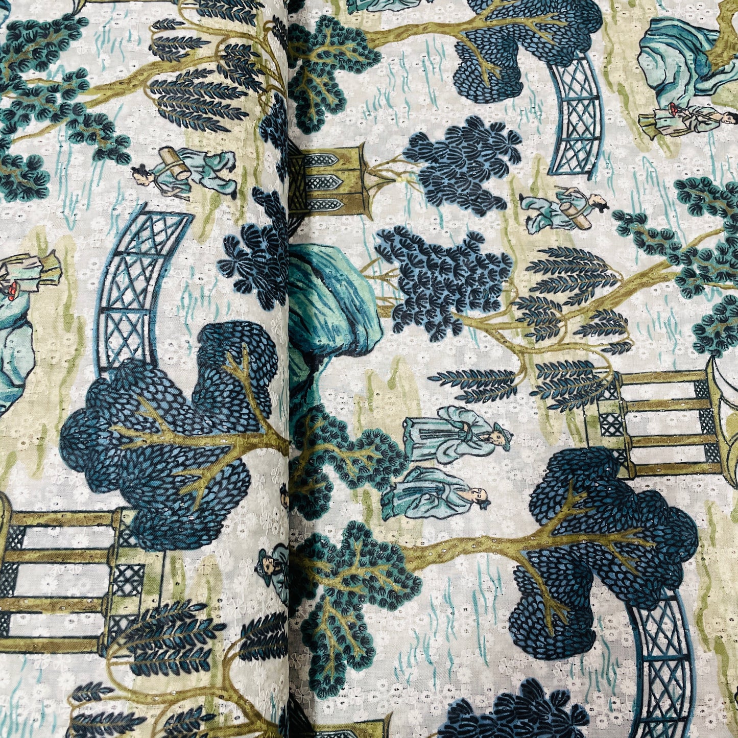 Green Floral Embroidery Cotton Schiffli Fabric