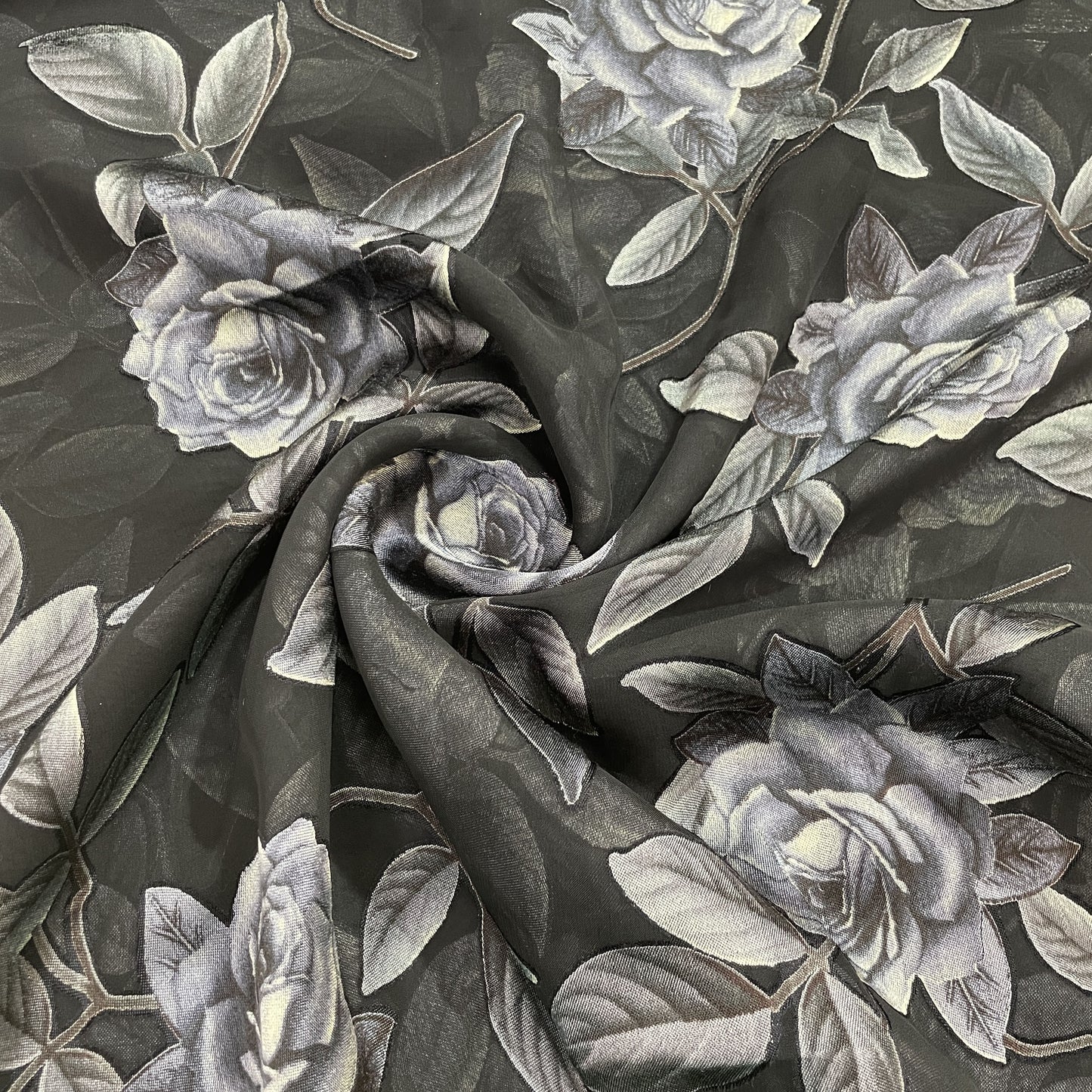 Black & Blue Floral Brasso Georgette Fabric