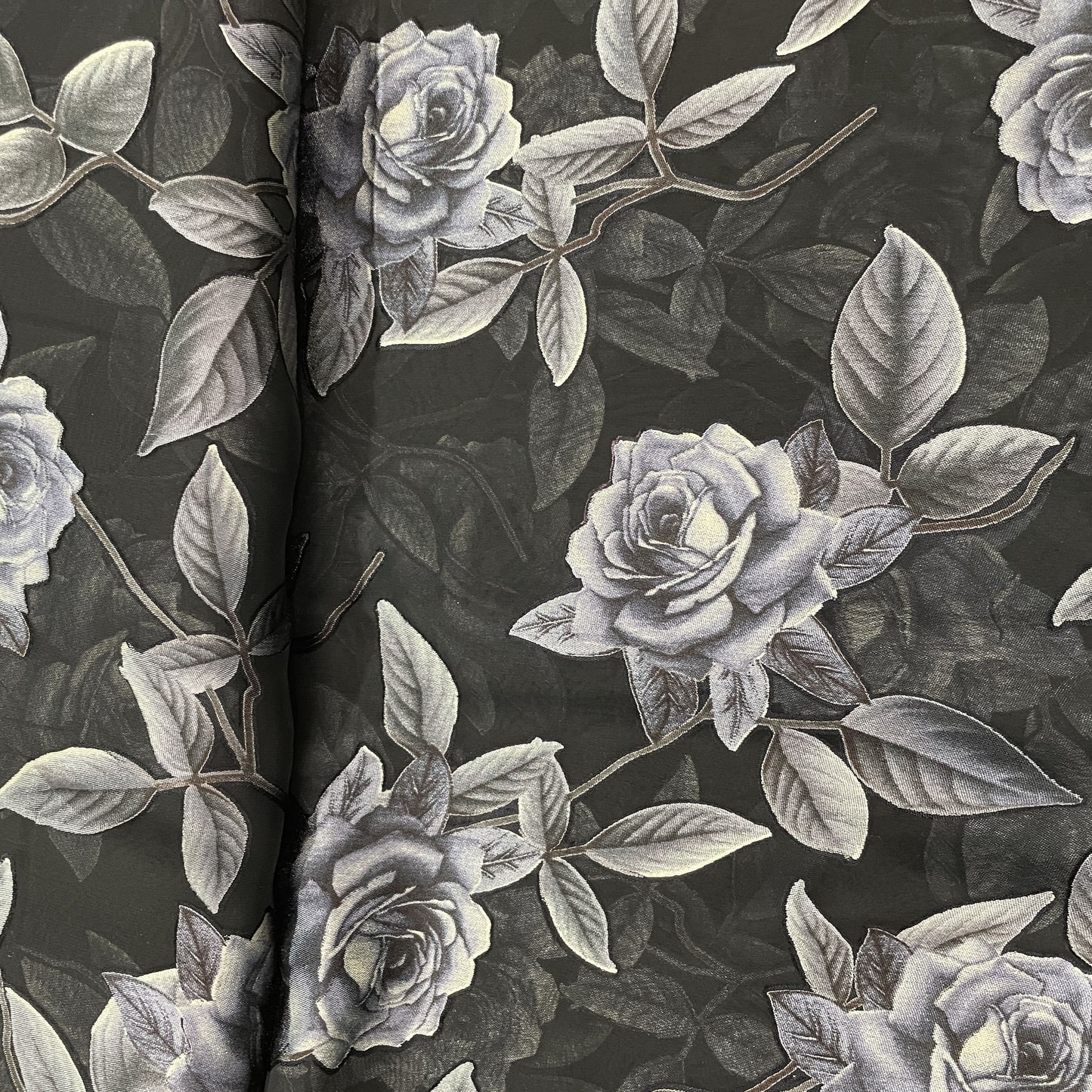 Black & Blue Floral Brasso Georgette Fabric
