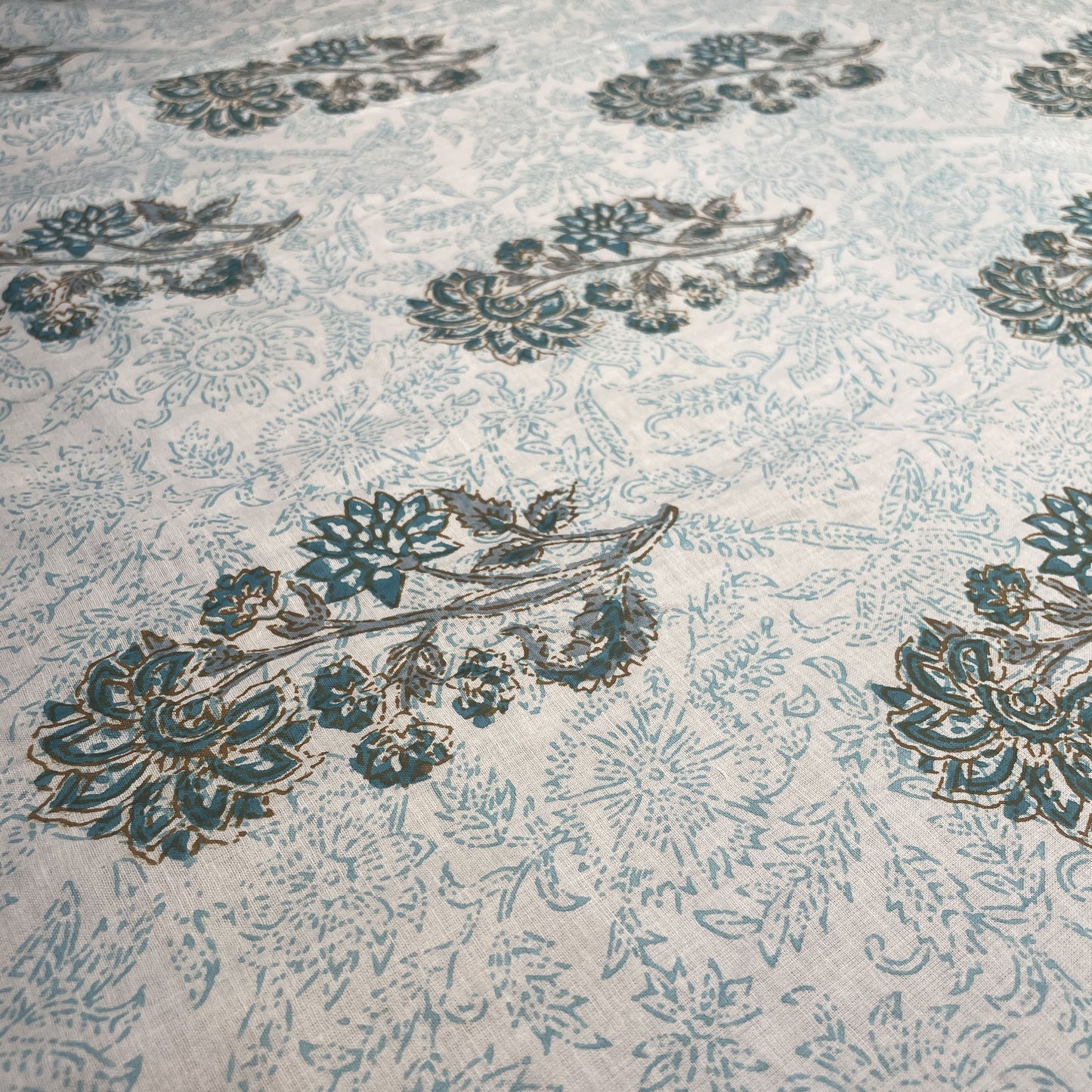 White Green Floral Print Cotton Fabric