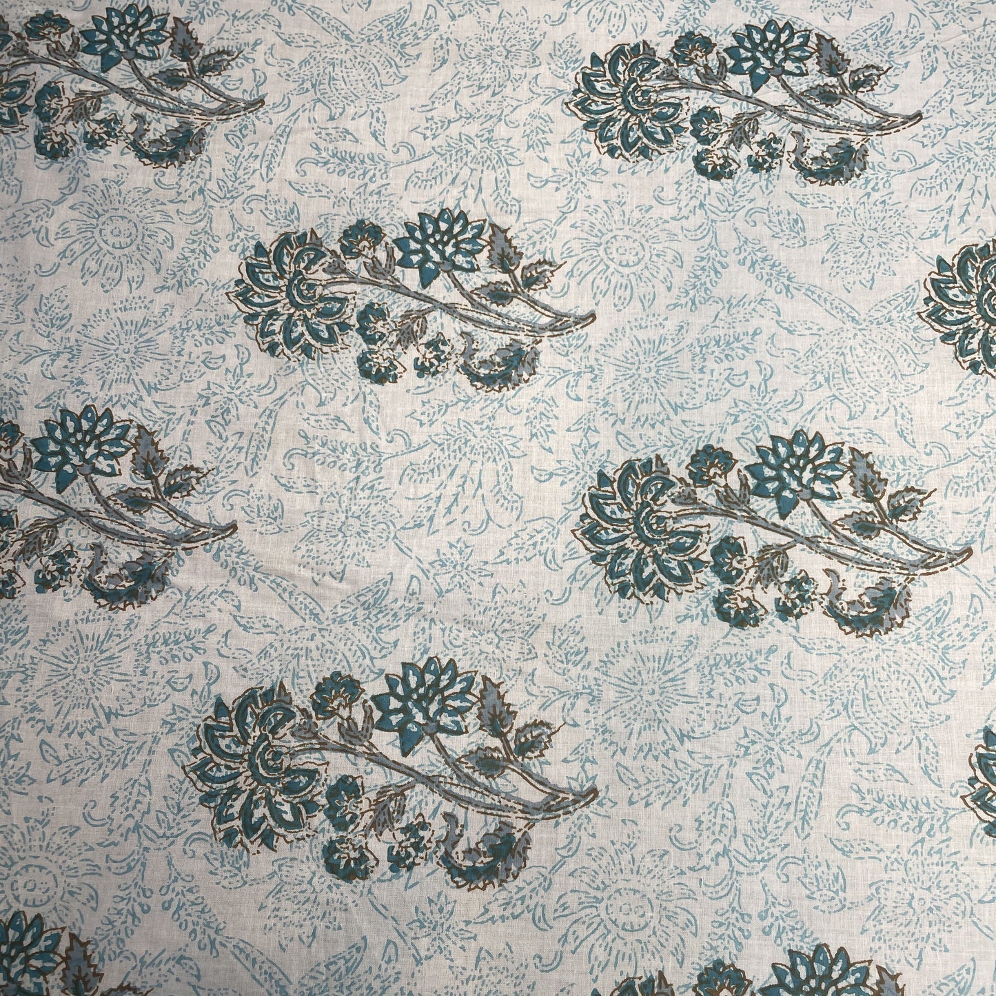 White Green Floral Print Cotton Fabric