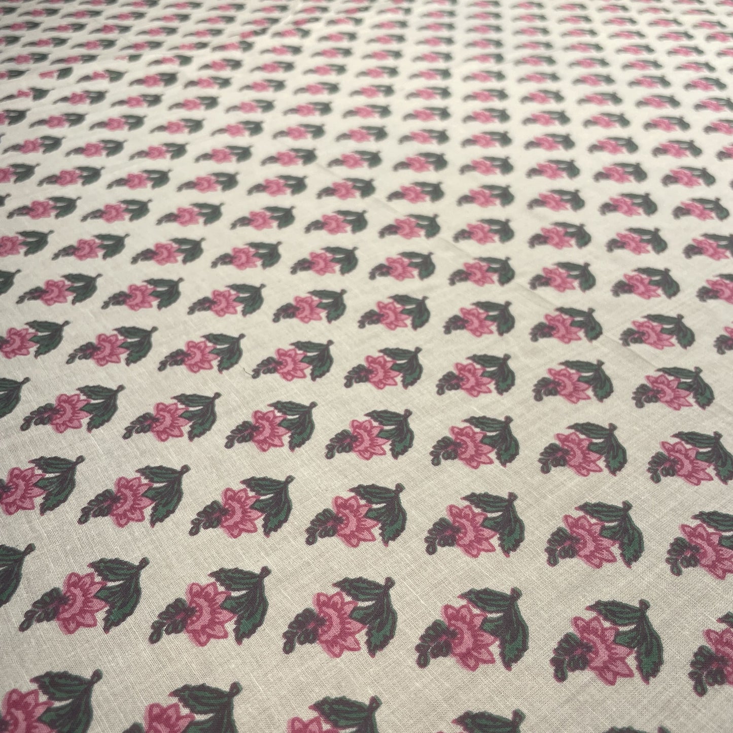 White Pink Flower Print Cotton Fabric