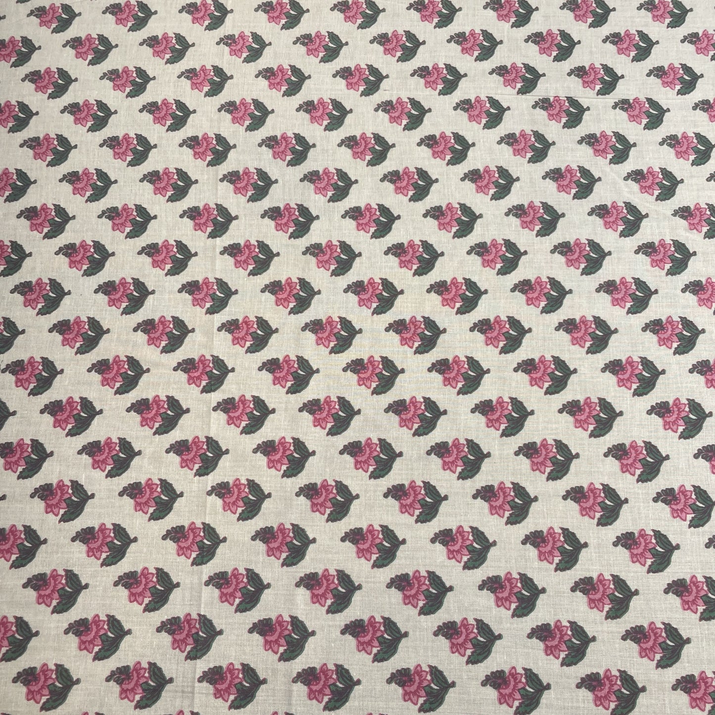White Pink Flower Print Cotton Fabric