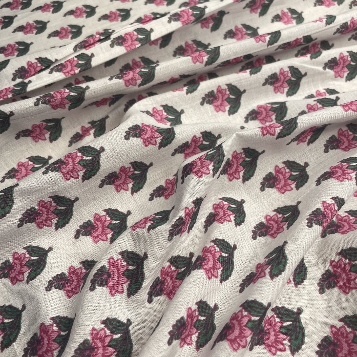 White Pink Flower Print Cotton Fabric