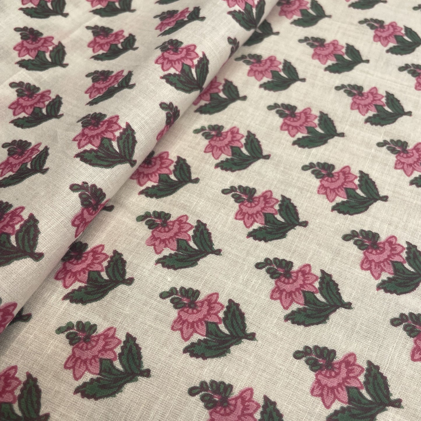 White Pink Flower Print Cotton Fabric