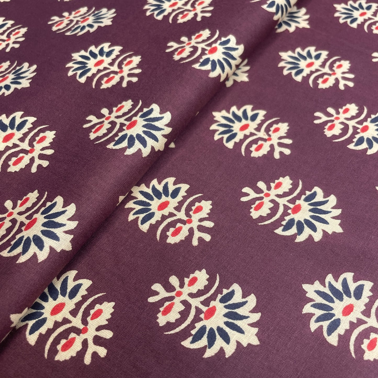 Maroon Handblock Print Cotton Fabric